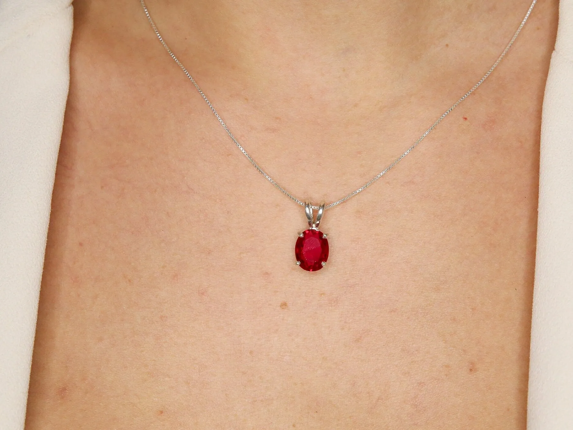 Red Ruby Pendant - July Birthstone Necklace - Red Gem Necklace