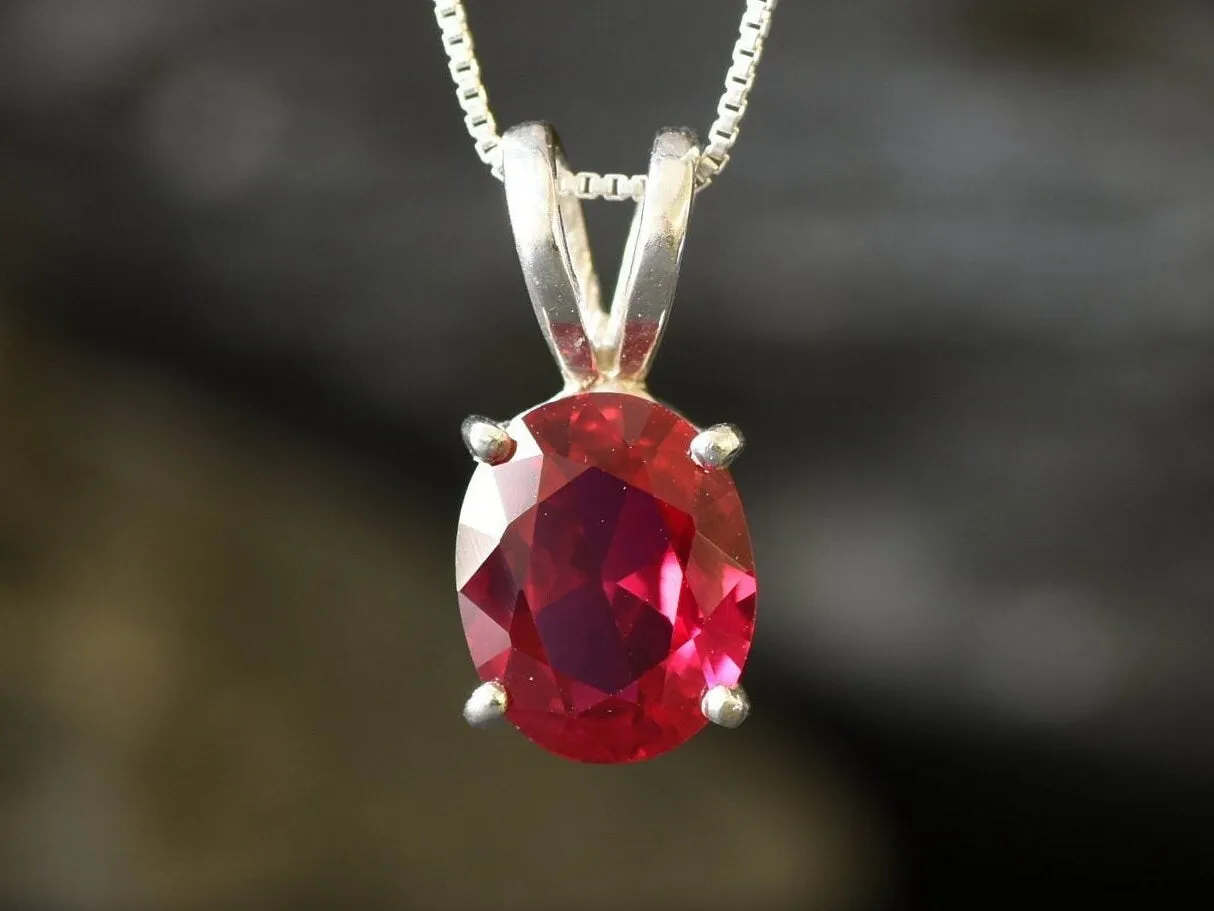 Red Ruby Pendant - July Birthstone Necklace - Red Gem Necklace