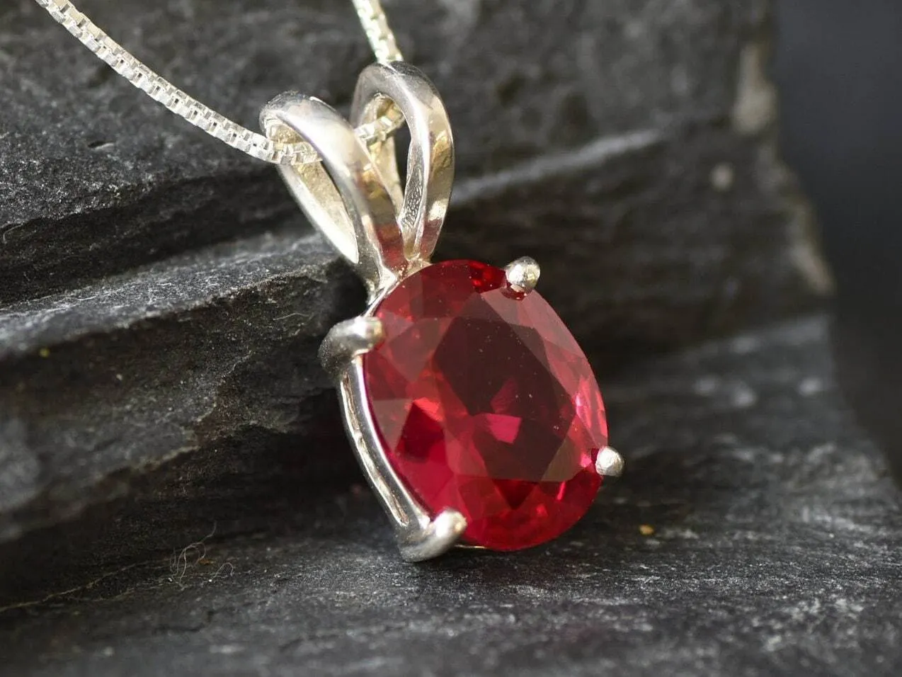 Red Ruby Pendant - July Birthstone Necklace - Red Gem Necklace