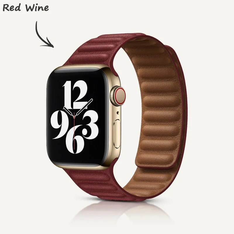 Red Wine | Leather Link Magnetic Strap