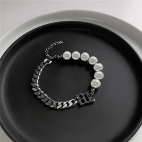 Reflective Titanium Steel Pearl Letter Bracelet