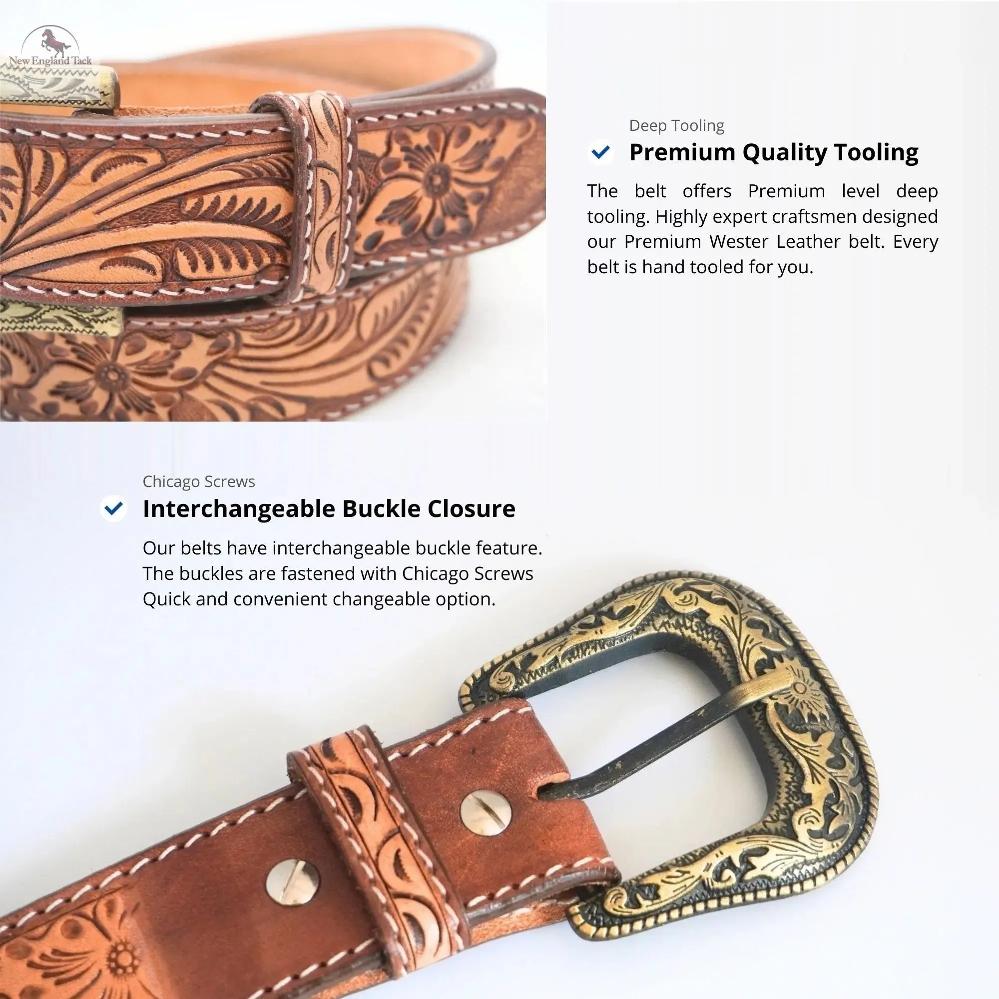 Resistance Premium Western Cowgirl Cowboy Floral Tooled  Argentinian Leather Belt