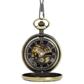 Retro Bronze Skeleton Semi-Auto Mechanical Pocket Watch