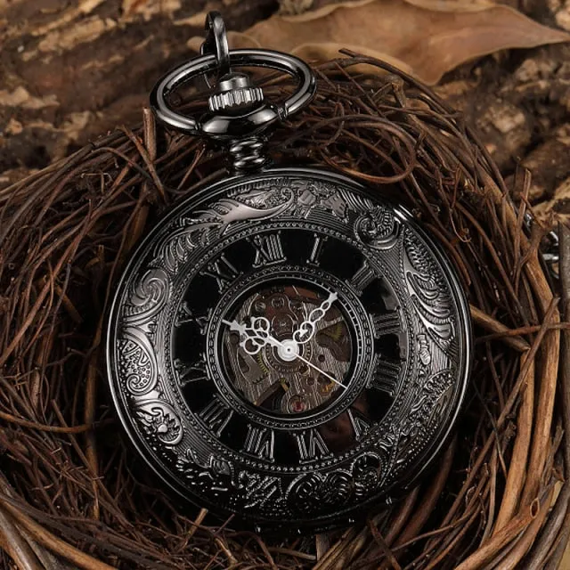 Retro Elegant Fire Black Pocket Watch