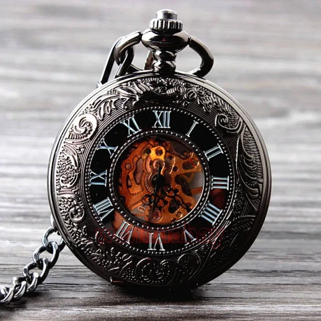 Retro Elegant Fire Black Pocket Watch