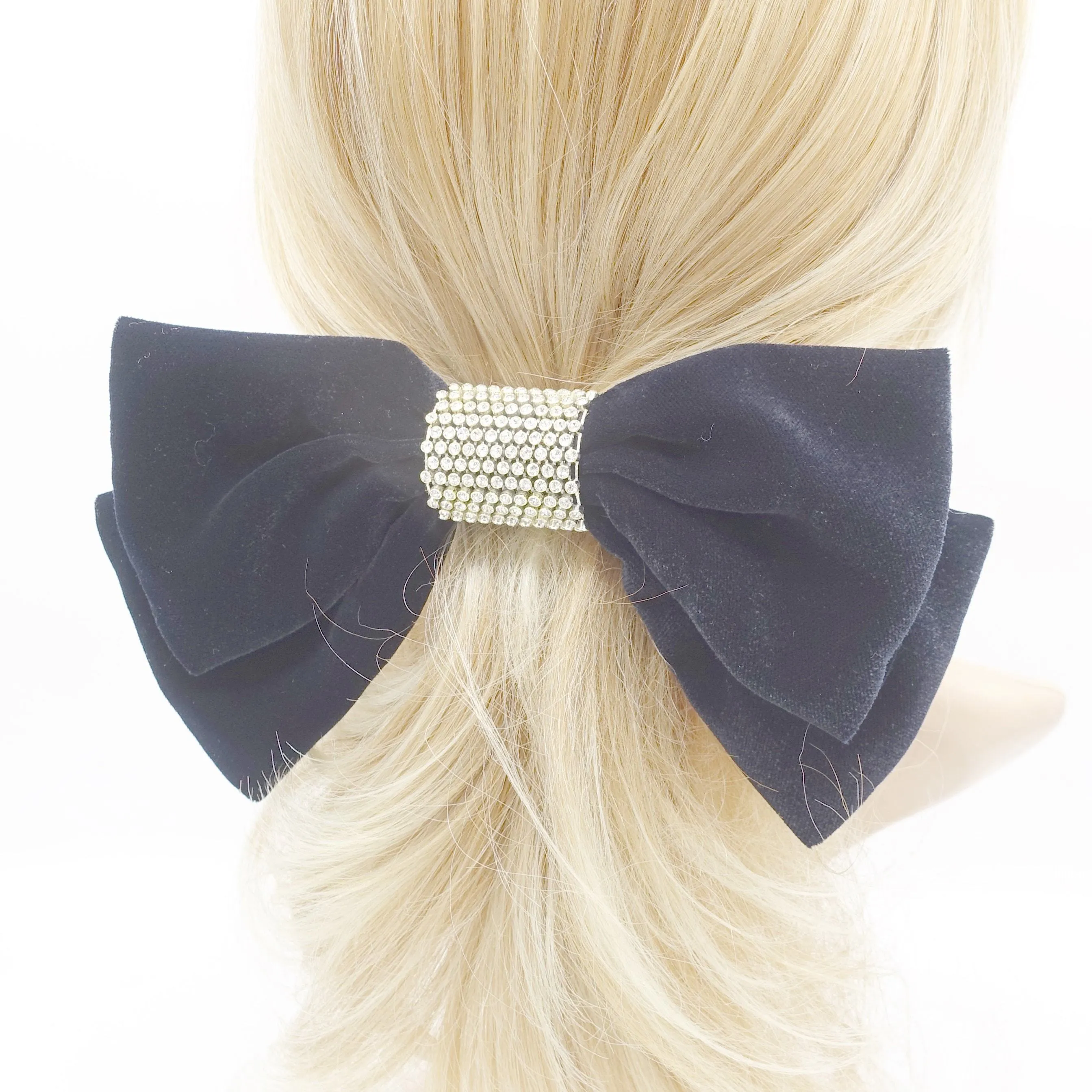 rhinestone embellished velvet hair bow for women