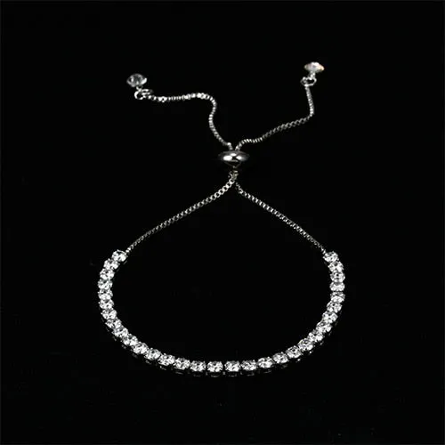 Rinhoo Charm Solid Silver Color Crystal Rhinestone Bangle Bracelets Jewelry For Women Lady Wedding Bride Party Gift