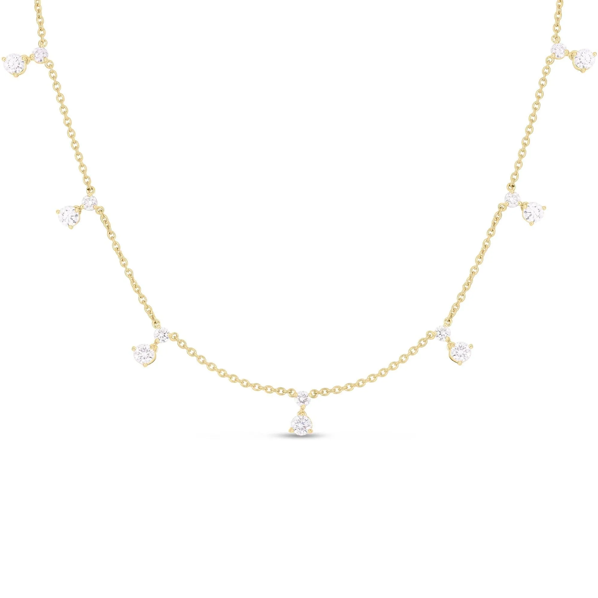 Roberto Coin Diamonds By The Inch 18k Yellow Gold Diamond Dangling 7 Station Necklace