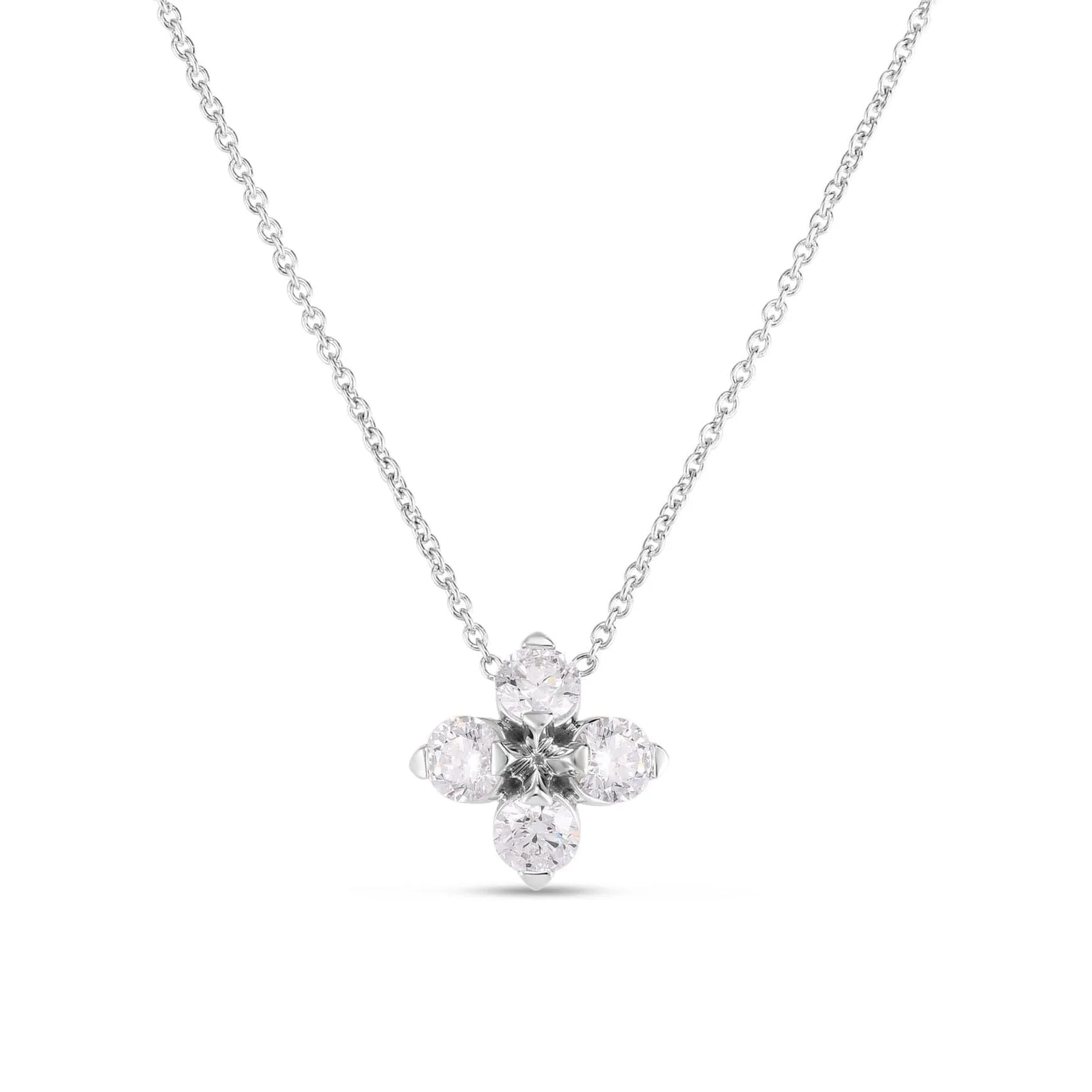 Roberto Coin Love In Verona 18K White Gold Diamond Flower Necklace