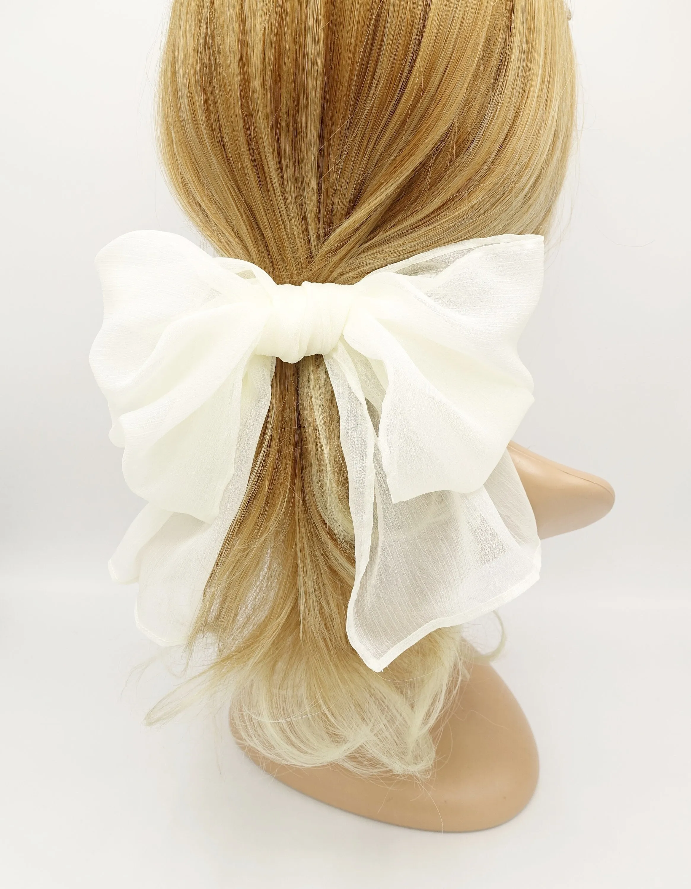 rolled hem chiffon hair bow barrette accessory for women