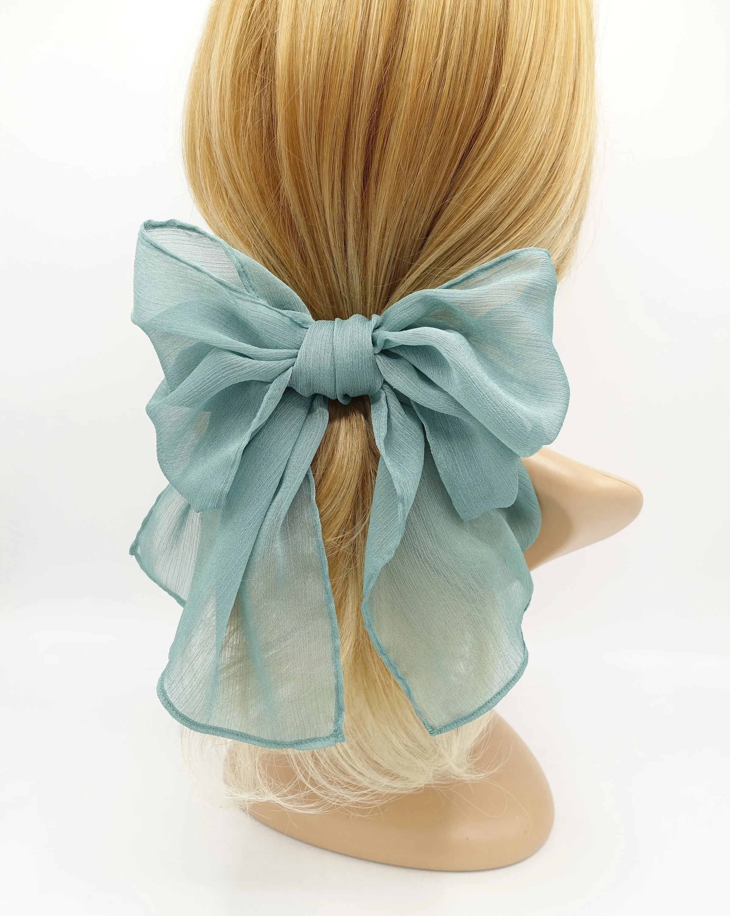 rolled hem chiffon hair bow barrette accessory for women