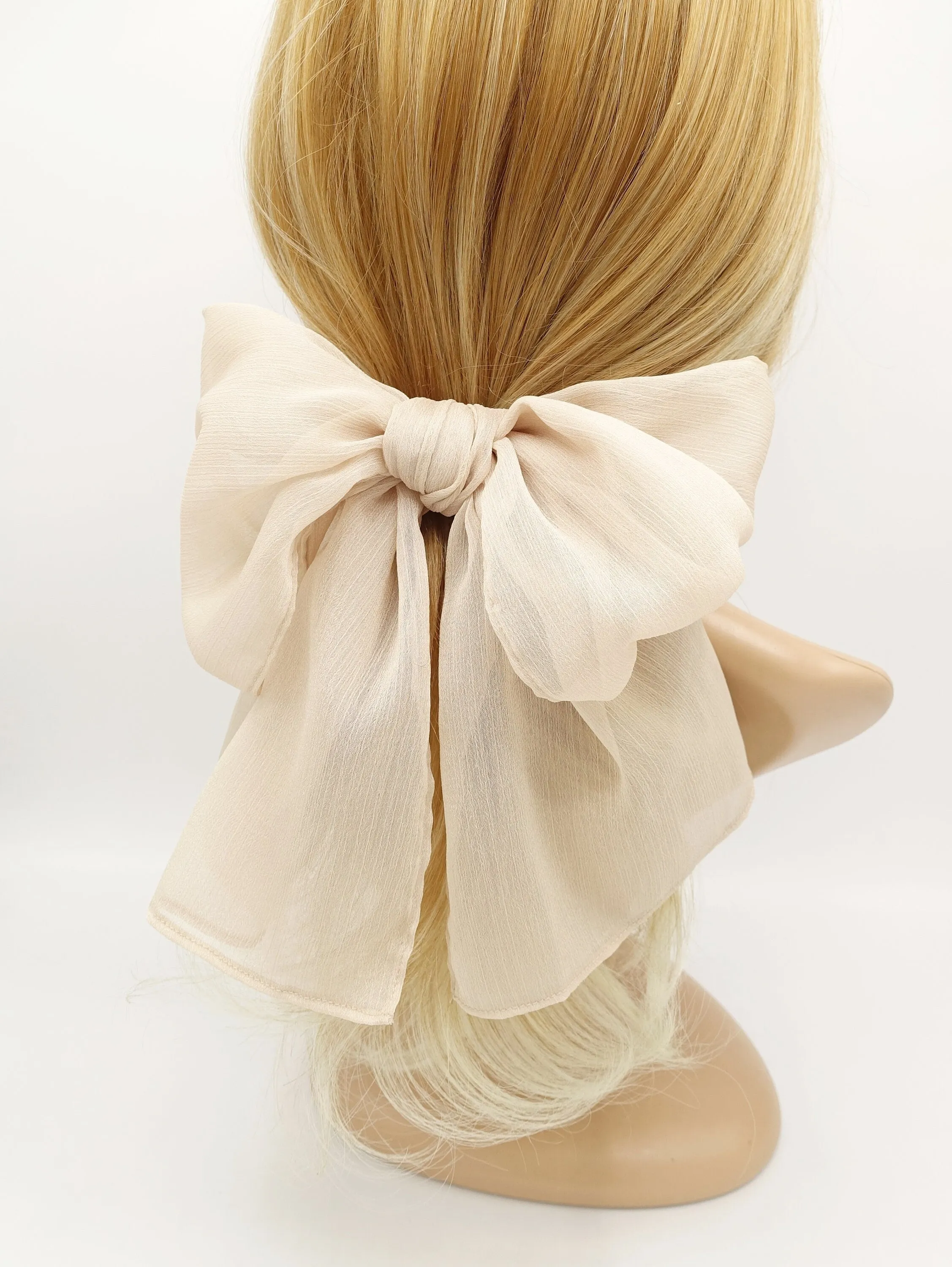 rolled hem chiffon hair bow barrette accessory for women