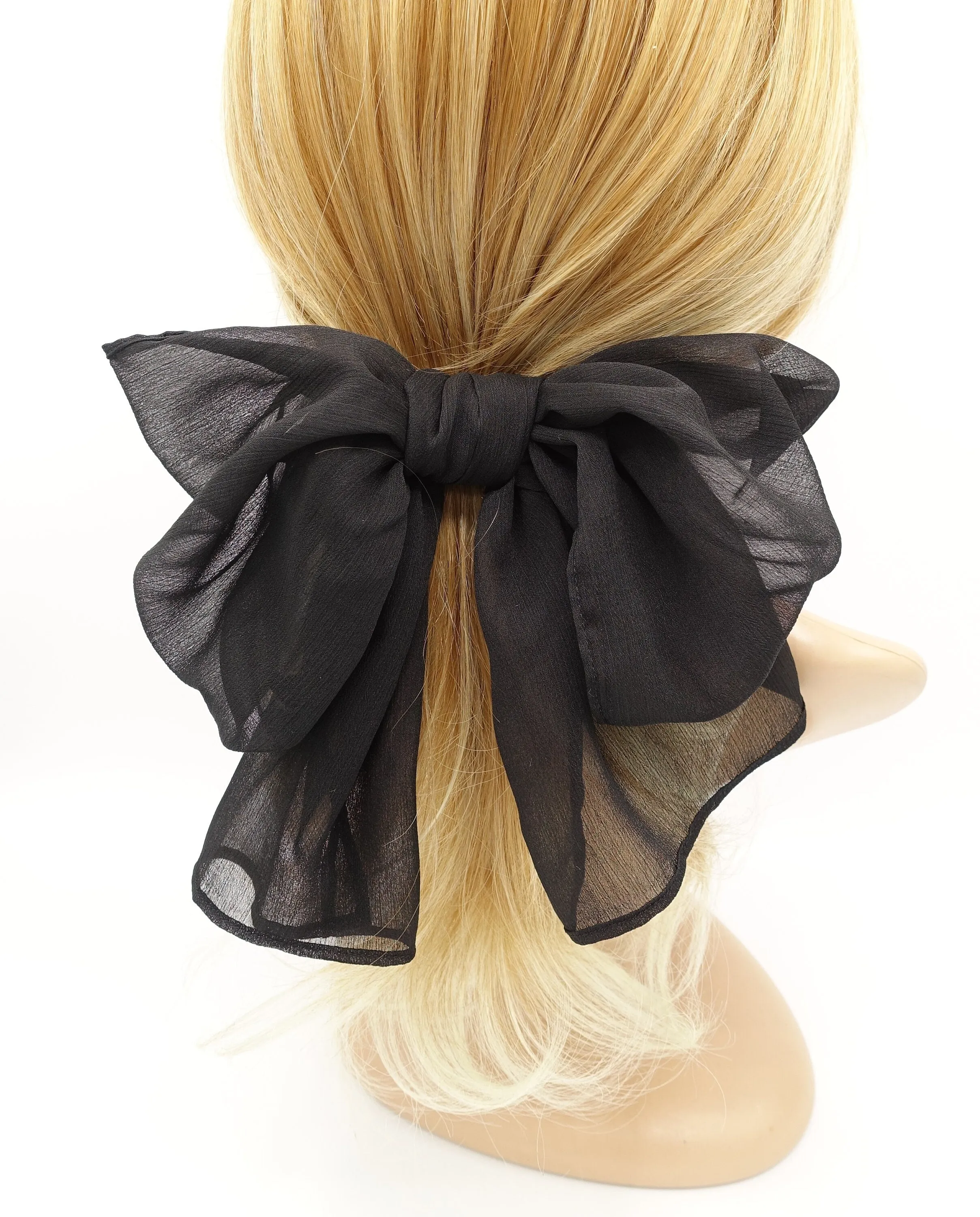 rolled hem chiffon hair bow barrette accessory for women