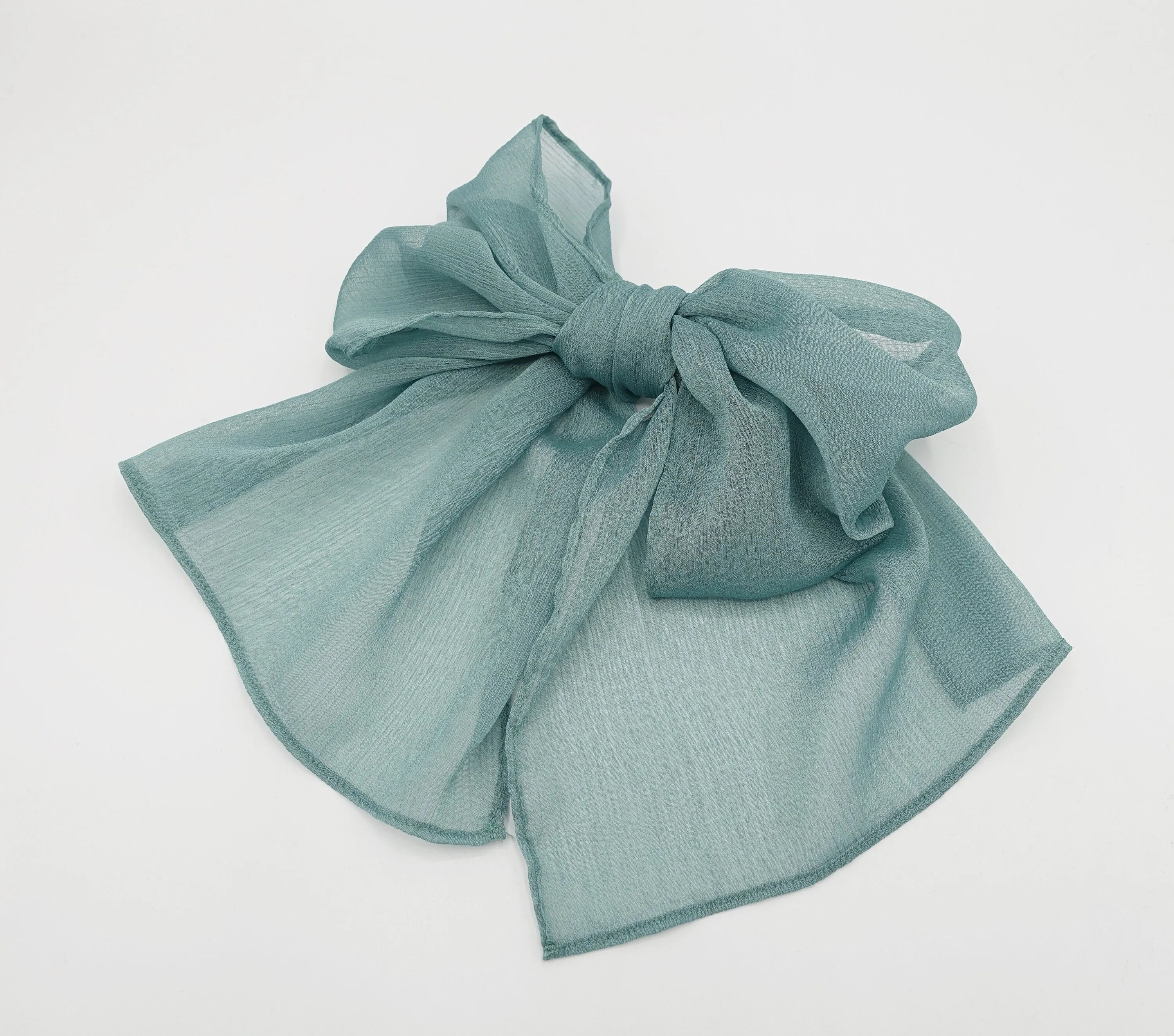 rolled hem chiffon hair bow barrette accessory for women