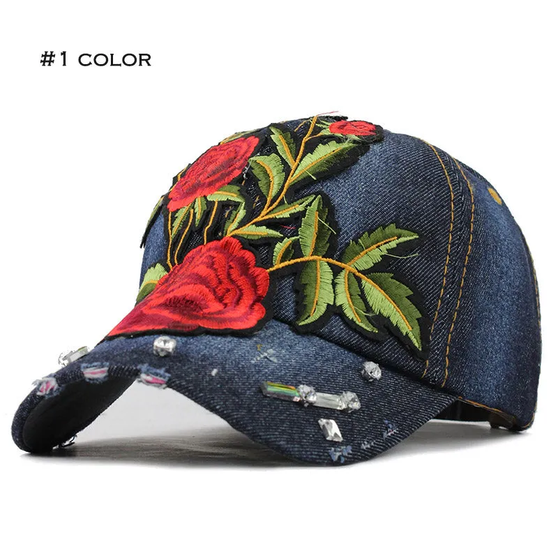 Rose Embroid Baseball Cap