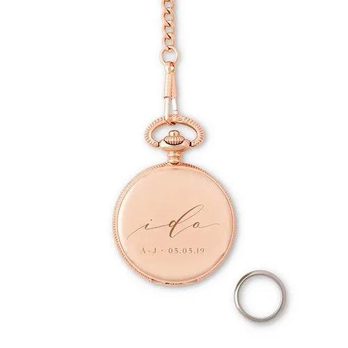 Rose Gold Personalized Pocket Groom's Wedding Ring Holder with Chain