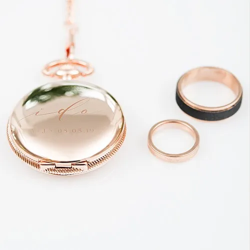 Rose Gold Personalized Pocket Groom's Wedding Ring Holder with Chain