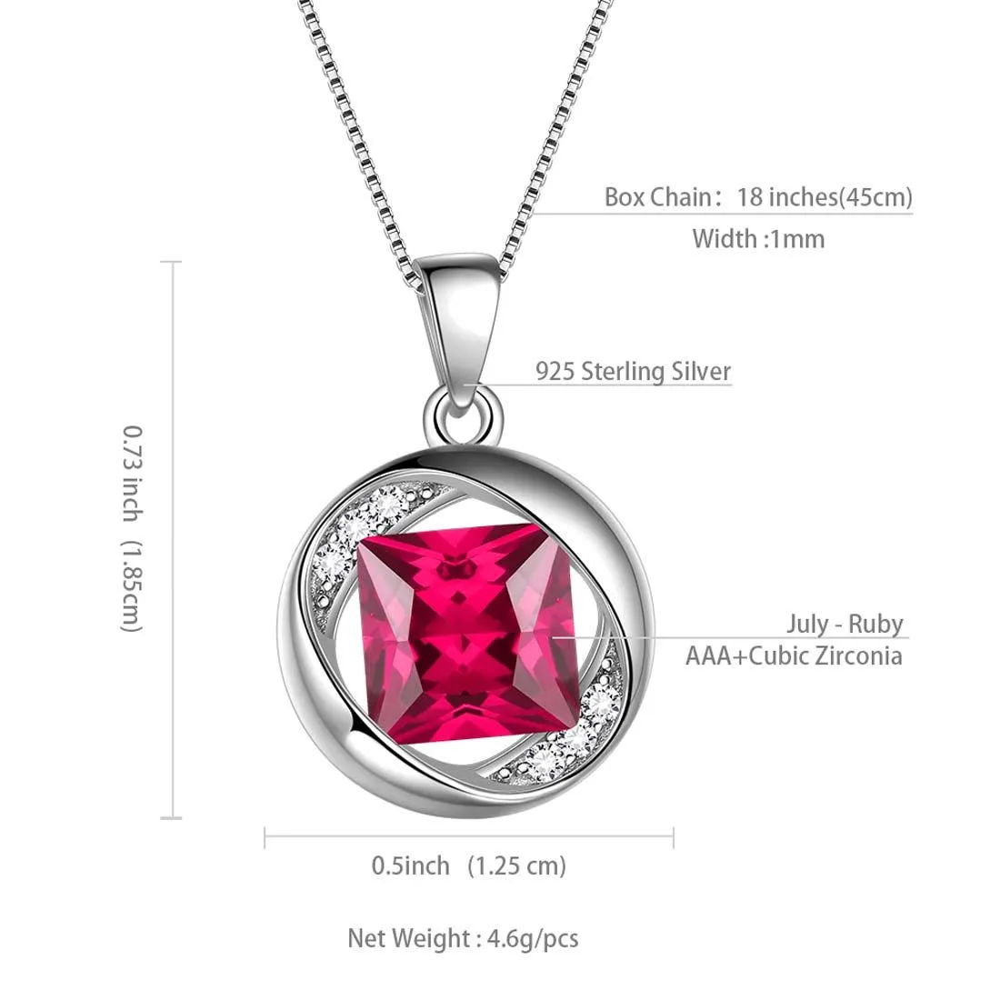 Round Birthstone July Ruby Necklace Pendant Women Girls Jewelry Birthday Gift