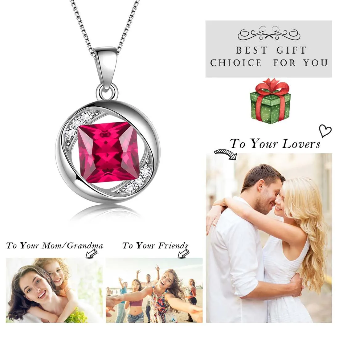 Round Birthstone July Ruby Necklace Pendant Women Girls Jewelry Birthday Gift