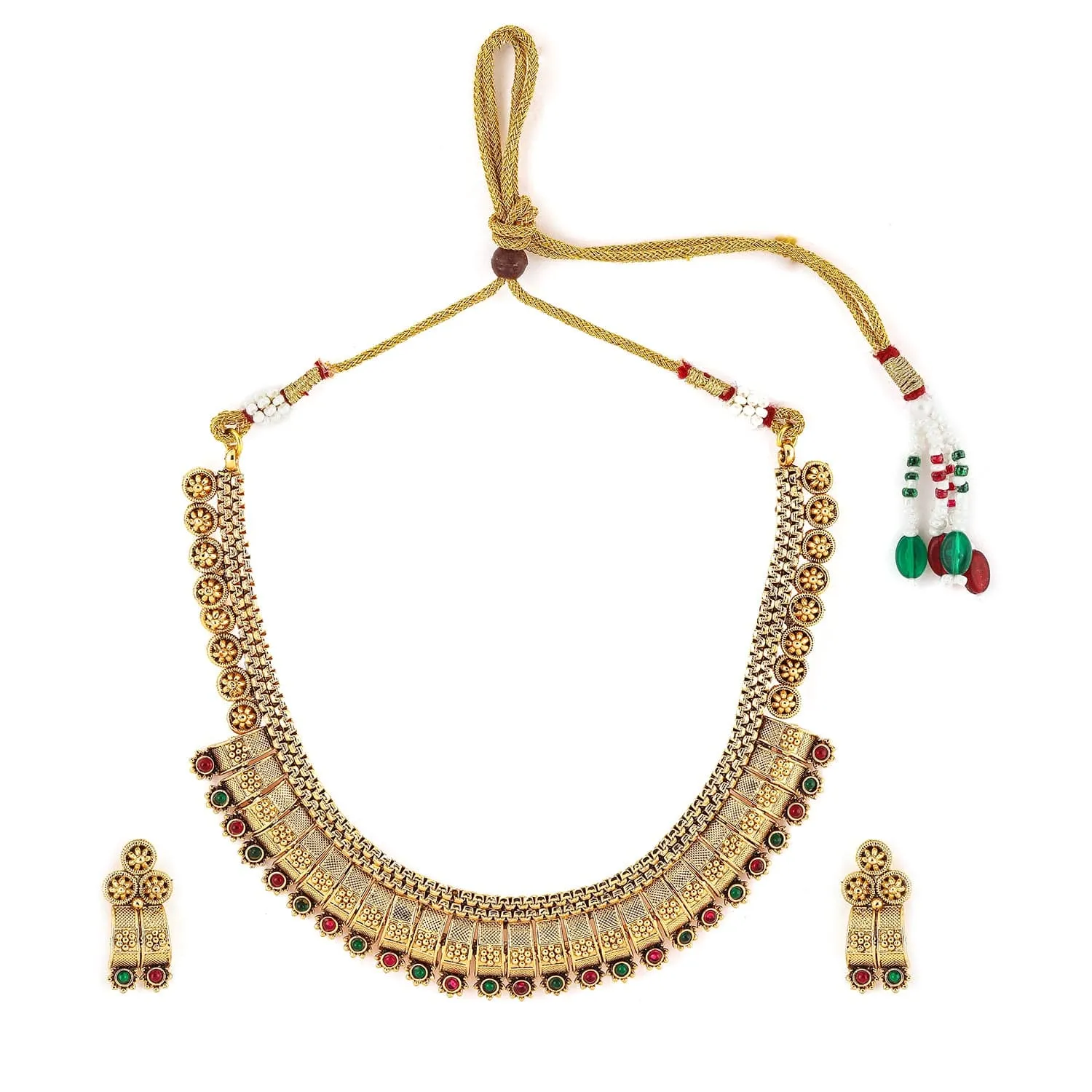 Rubans 22K Gold-Plated Ruby & Emerald Stones Handcrafted Traditional Necklace Set