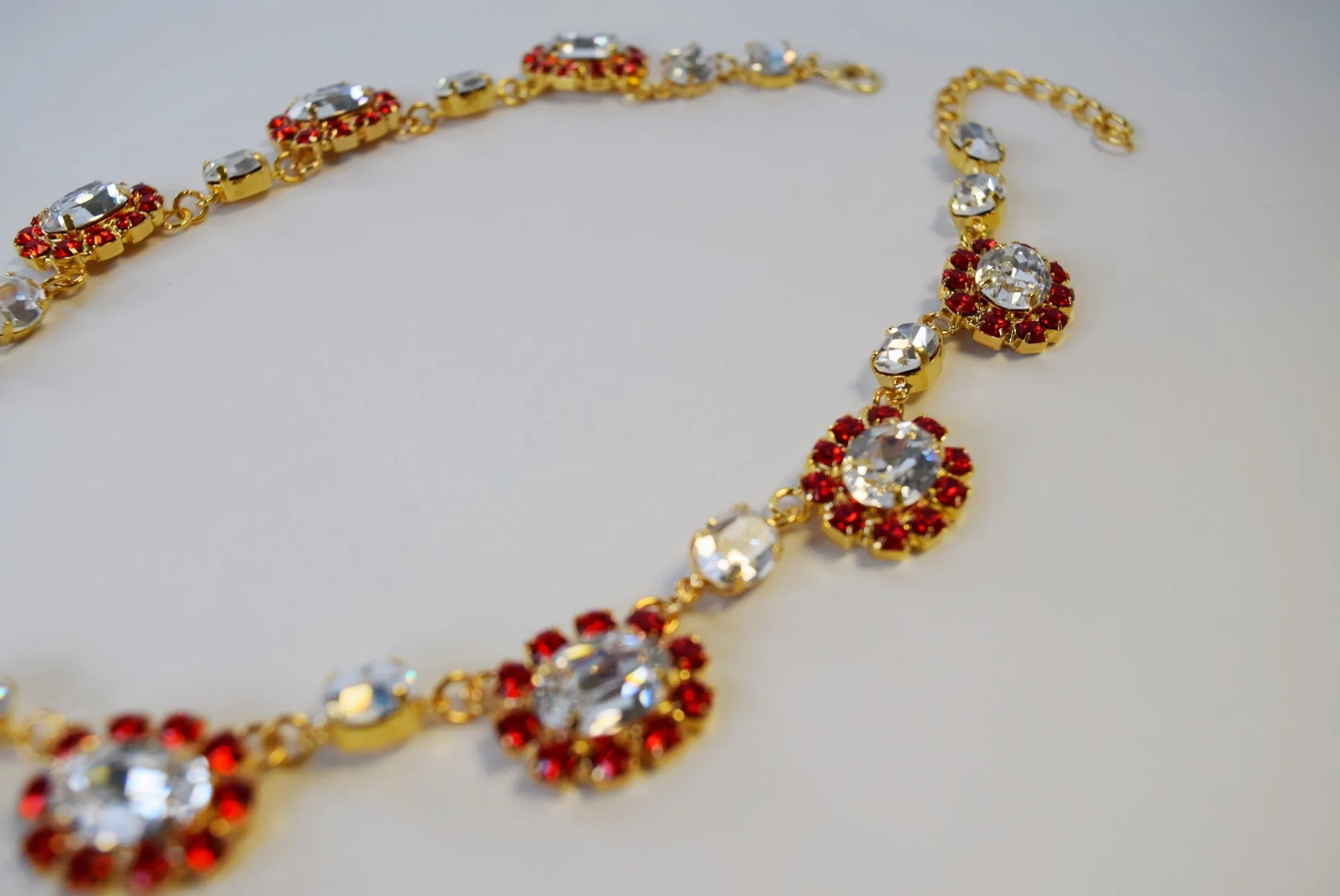 Ruby and Crystal Swarovski Halo Necklace - Medium Oval