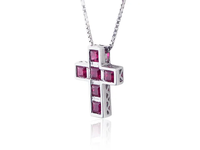 Ruby And Diamond Cross Pendant