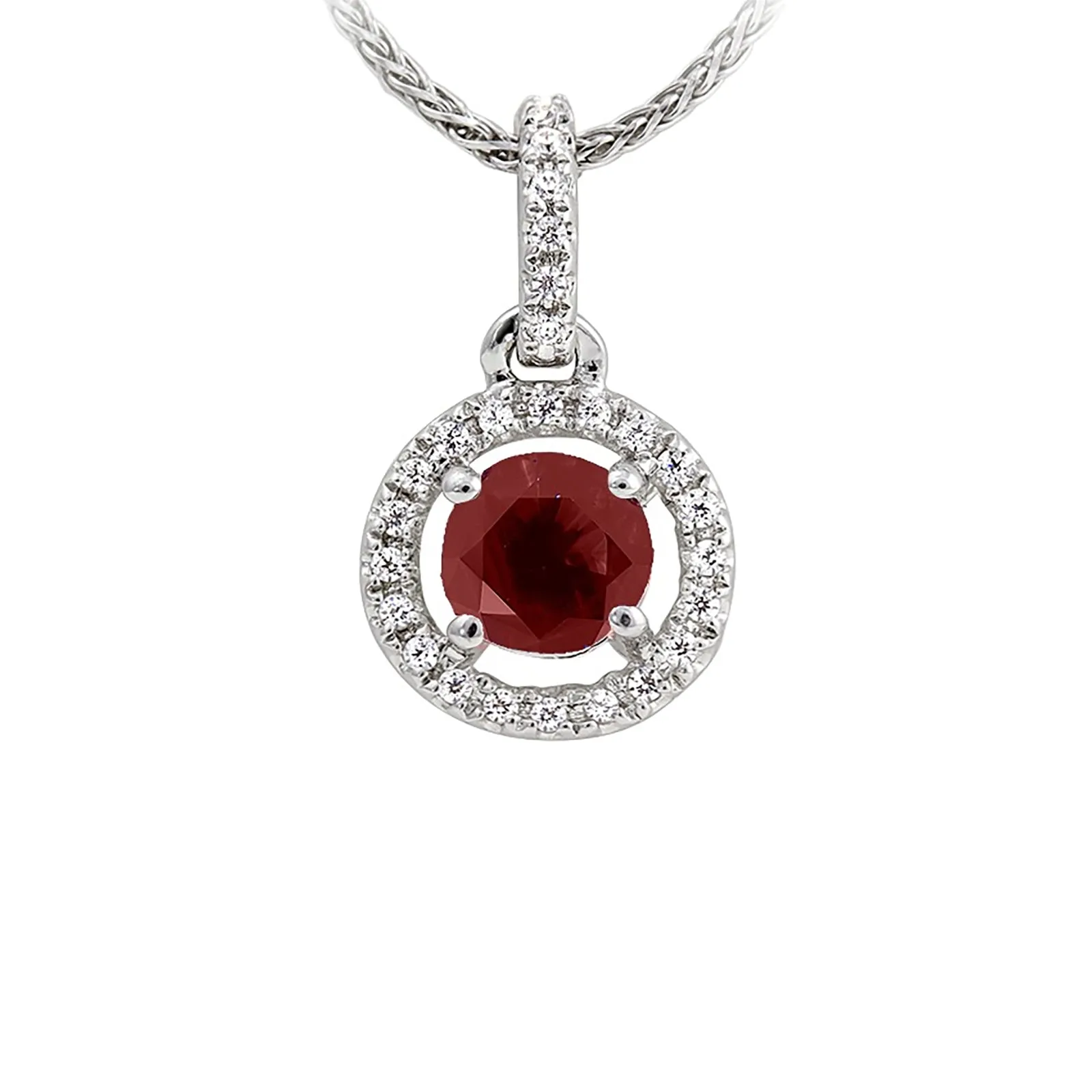 Ruby and Diamond Halo Pendant