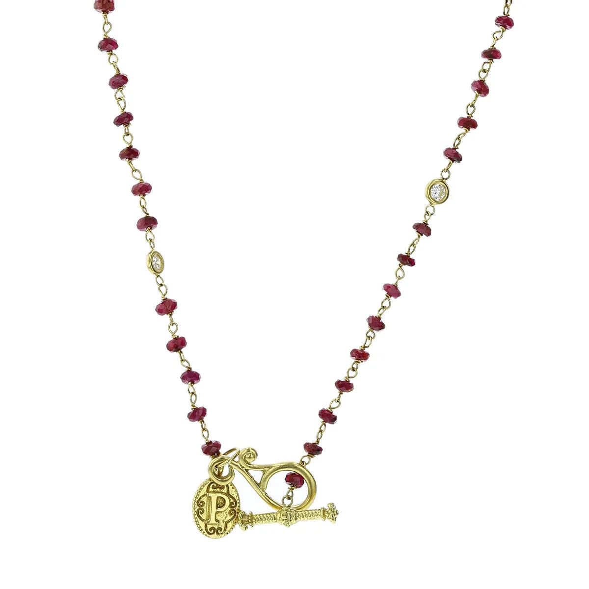 Ruby Bead and Diamond Eyeglass Chain