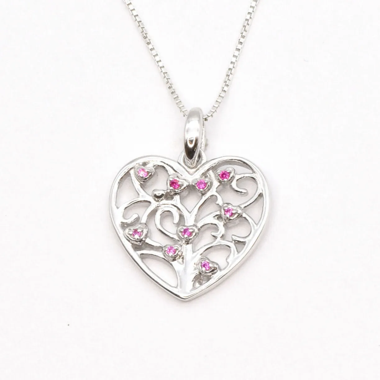 Ruby Heart Necklace -  Silver Heart Necklace - Silver Ruby Necklace