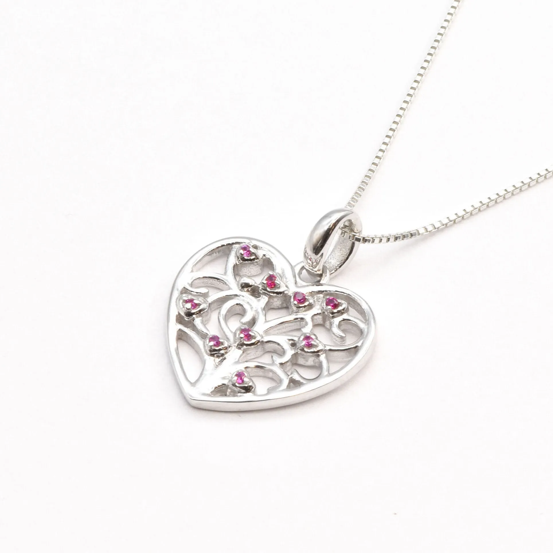 Ruby Heart Necklace -  Silver Heart Necklace - Silver Ruby Necklace