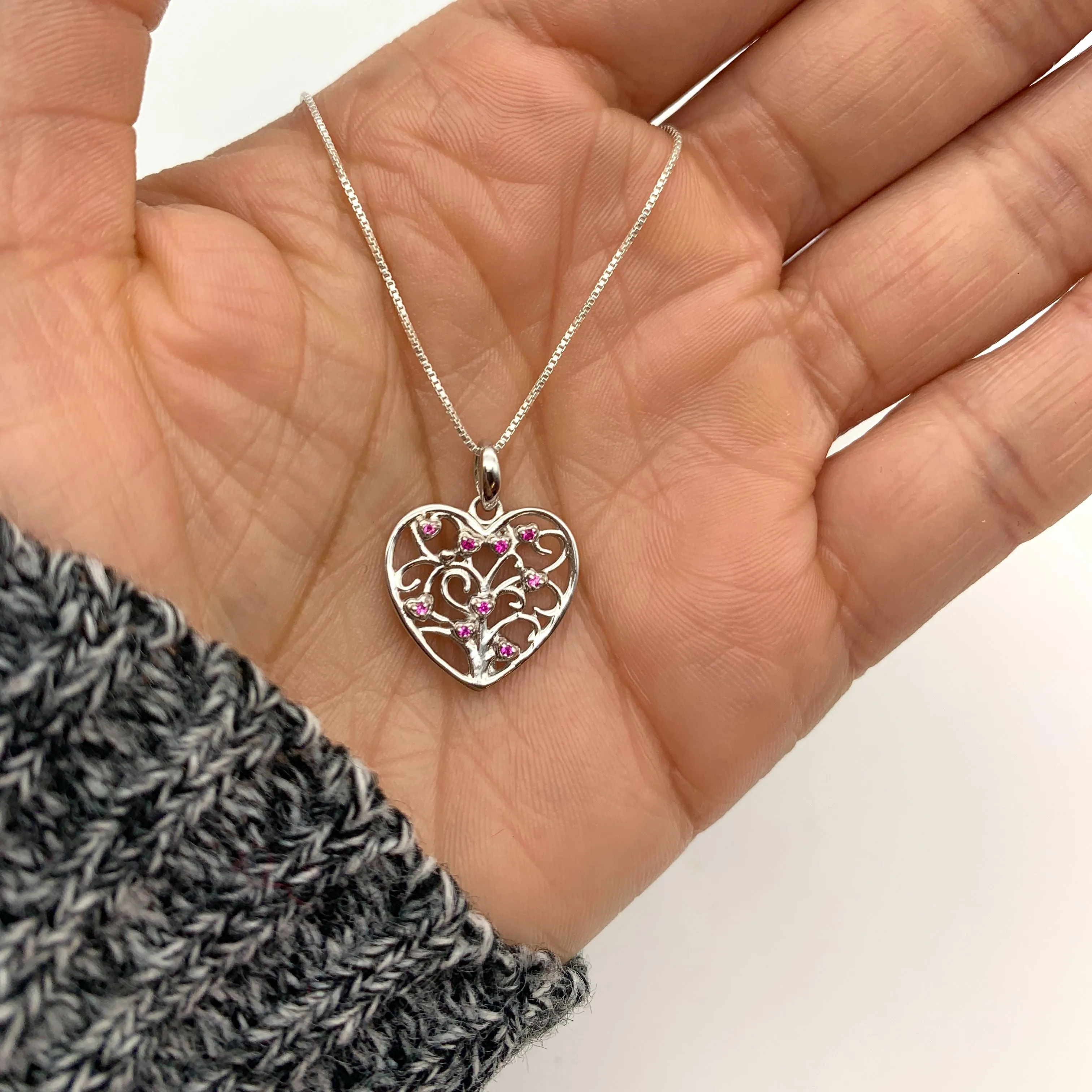 Ruby Heart Necklace -  Silver Heart Necklace - Silver Ruby Necklace