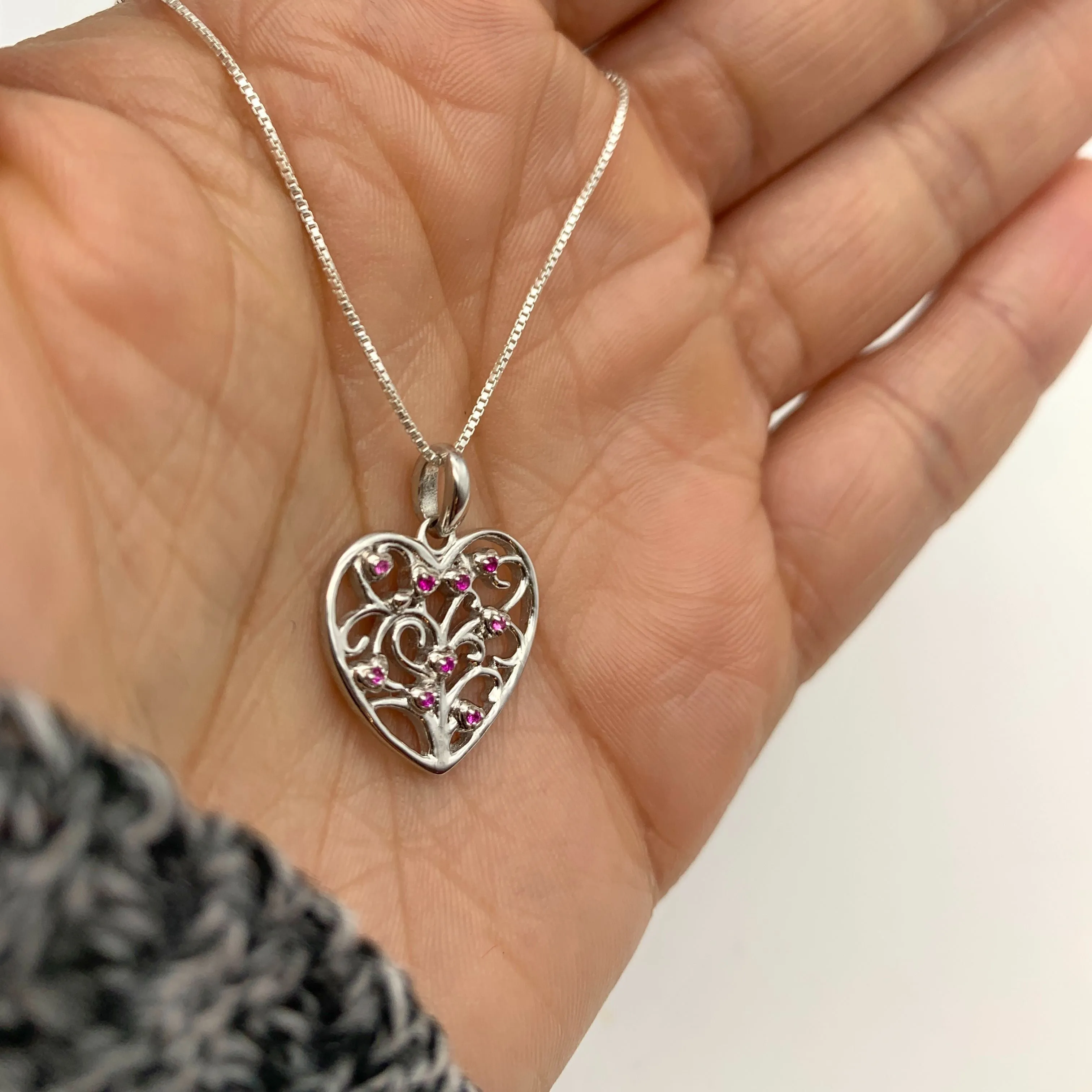 Ruby Heart Necklace -  Silver Heart Necklace - Silver Ruby Necklace