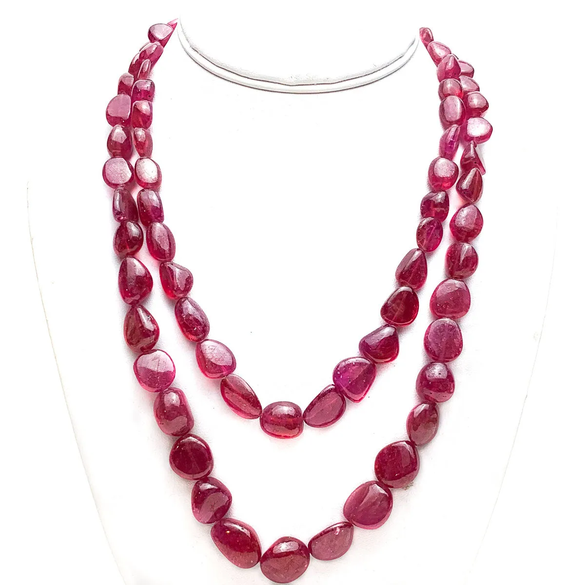 Ruby Smooth Graduated Nugget Double Strand Necklace