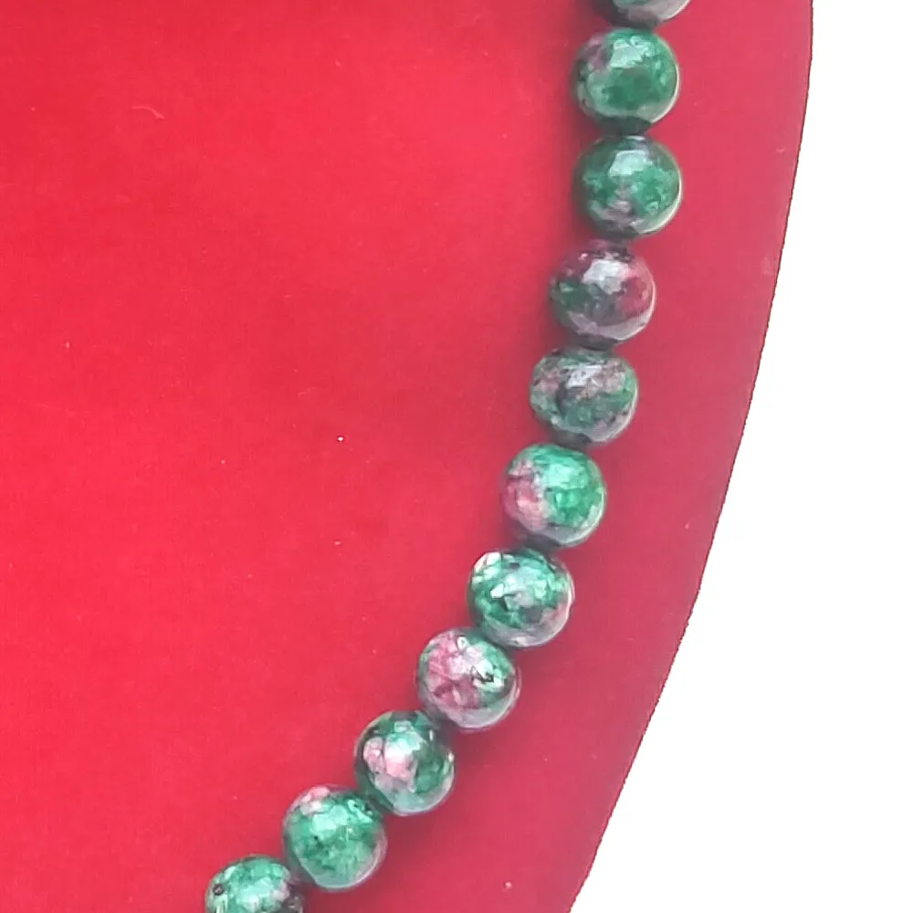 Ruby Zoisite Crystal Round Beads Necklace 15 Inches, 8mm Beads (Semi-Precious Mala)