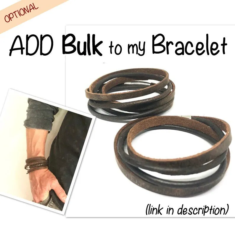 Rugged Look Men Leather Bracelet, Double Wrap Bracelet, Custom Engraved Bead, Footprint Charm