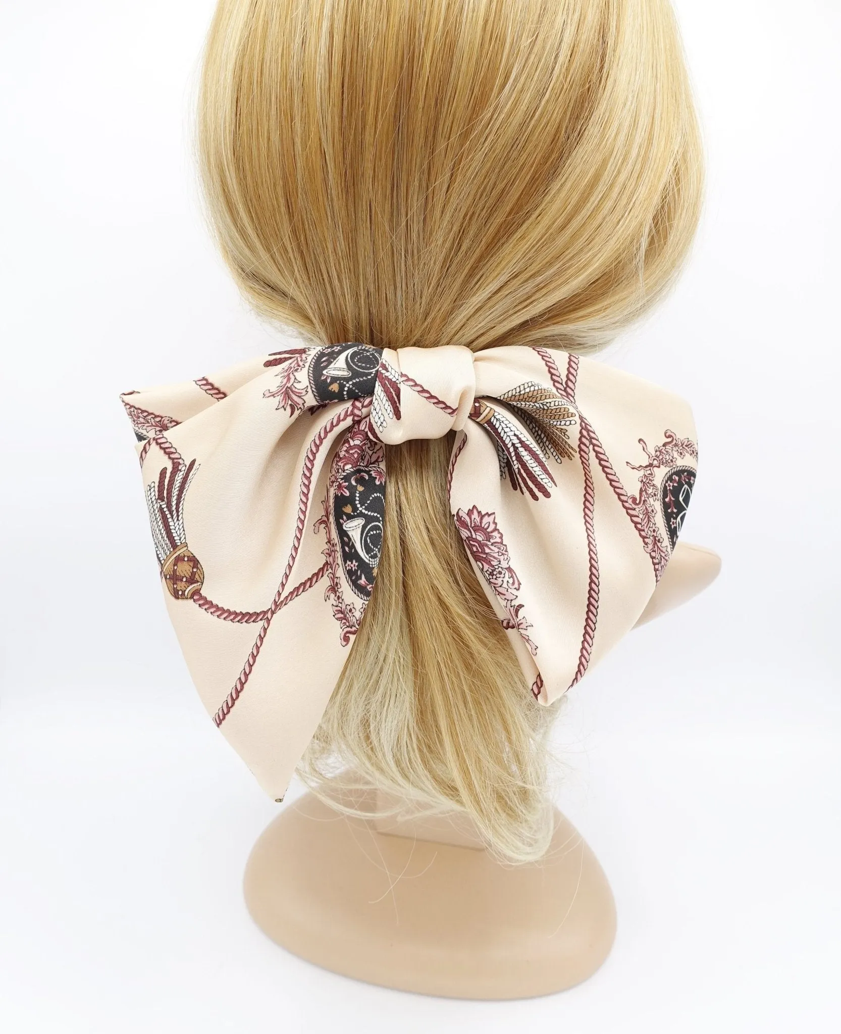 satin hair bow, chain print hair bow, stylish hair bow for women