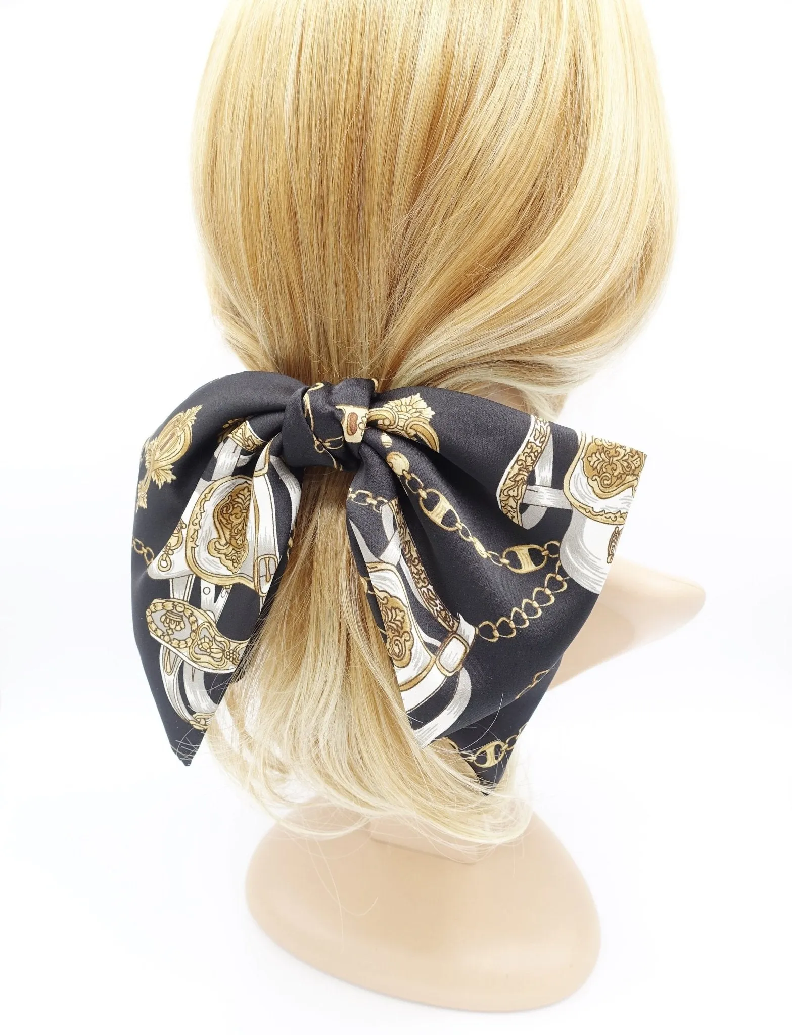 satin hair bow, chain print hair bow, stylish hair bow for women