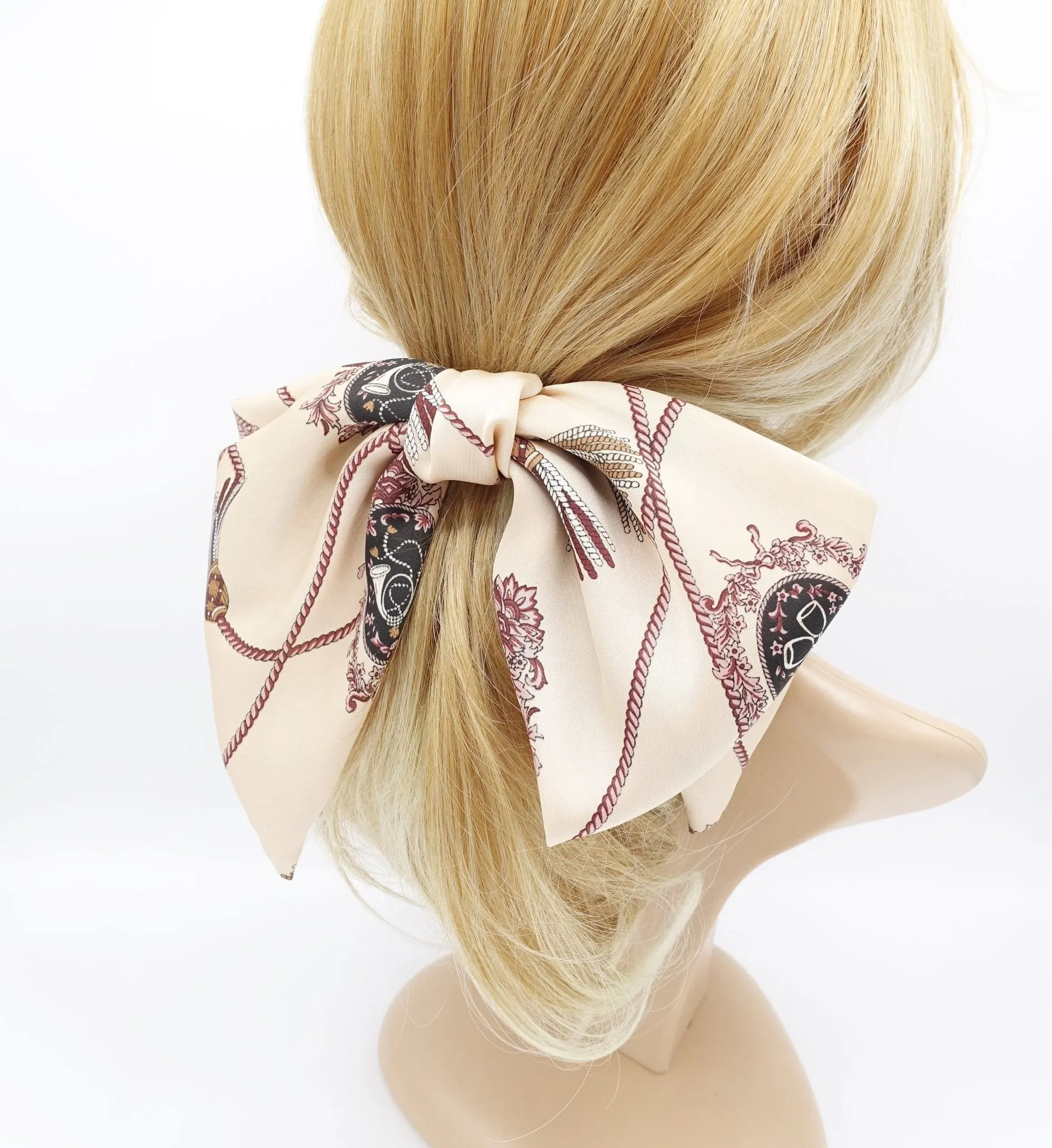 satin hair bow, chain print hair bow, stylish hair bow for women