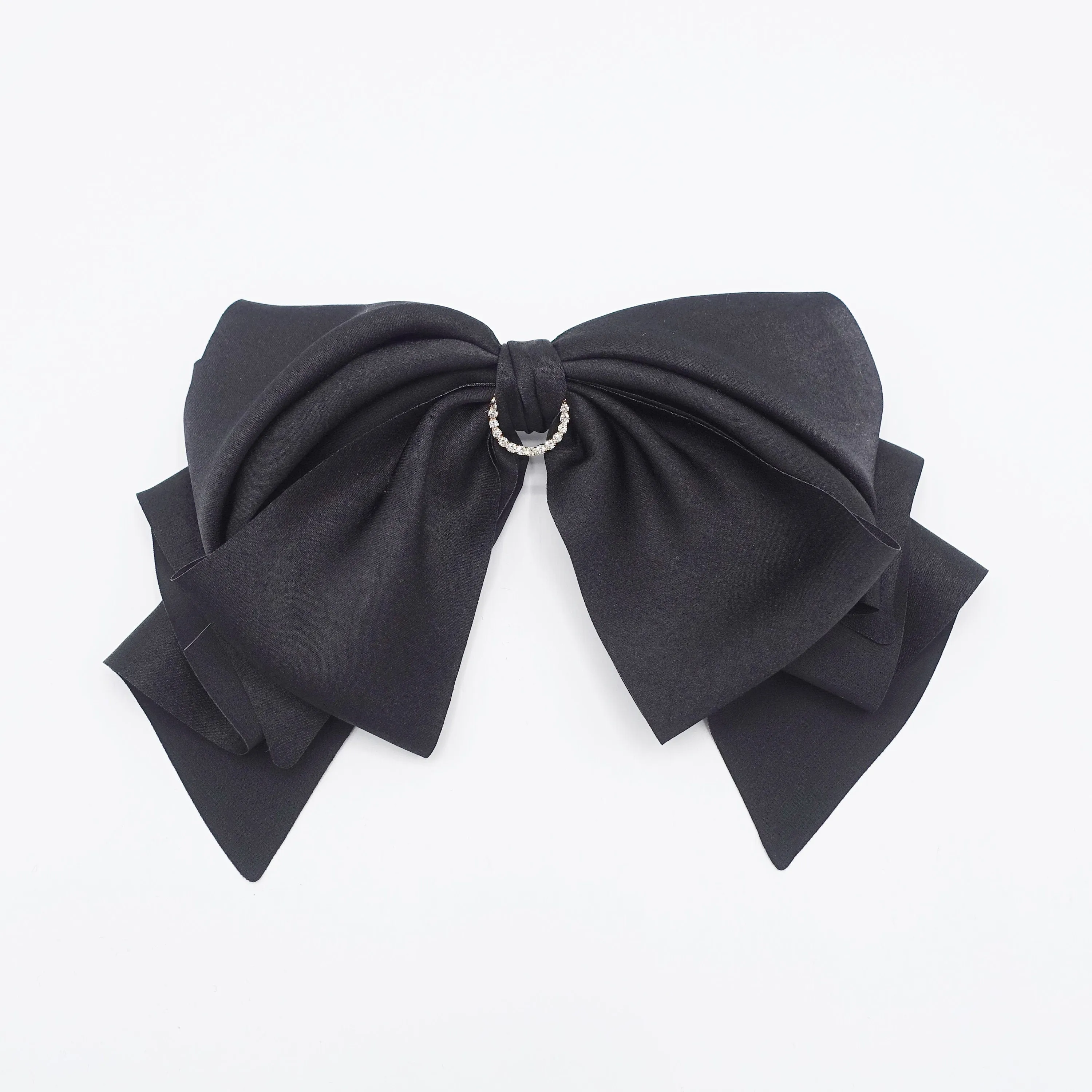 satin hair bow, layered hair bow, rhinestone hair bow for women