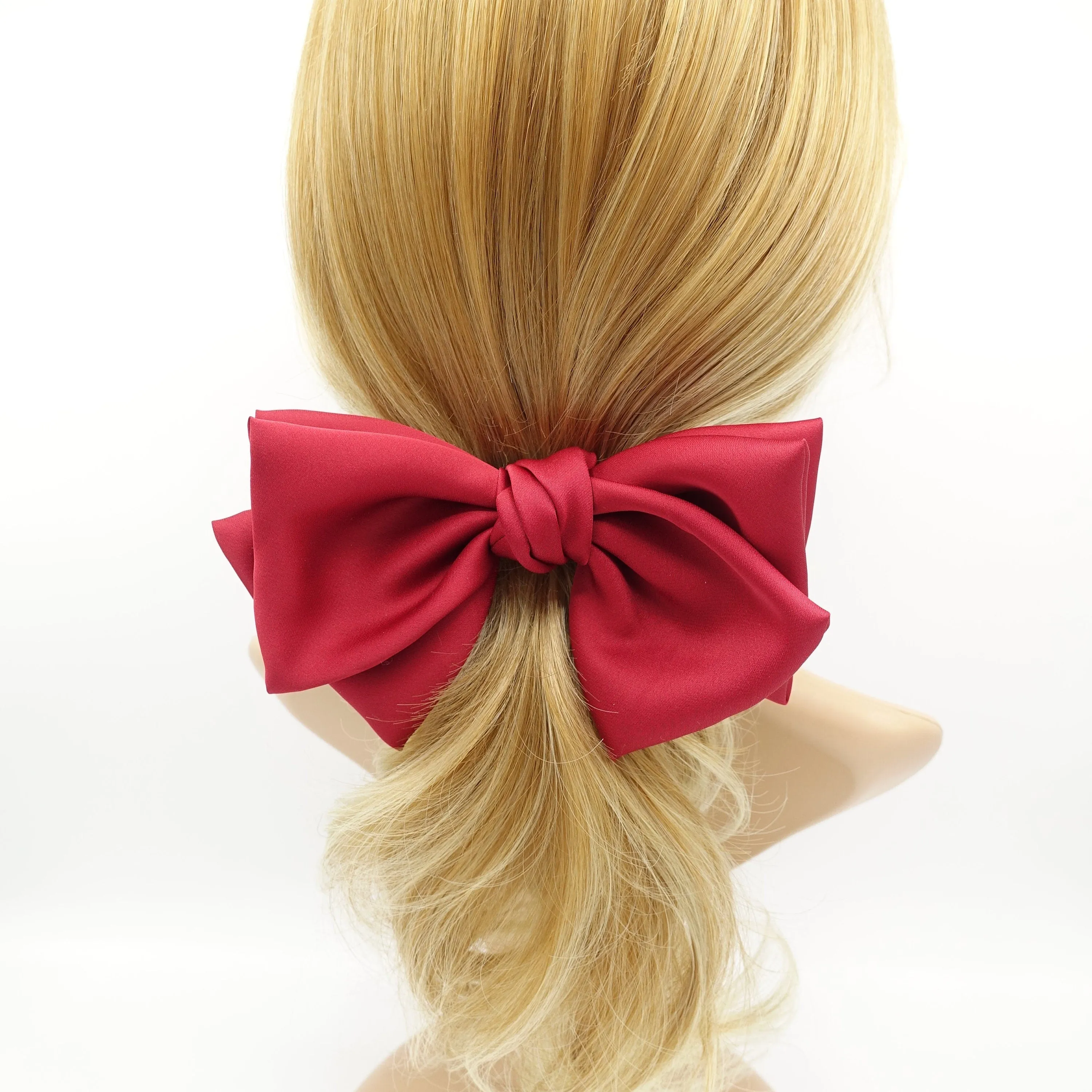 satin hair bow triple wing women hair accessory french barrette