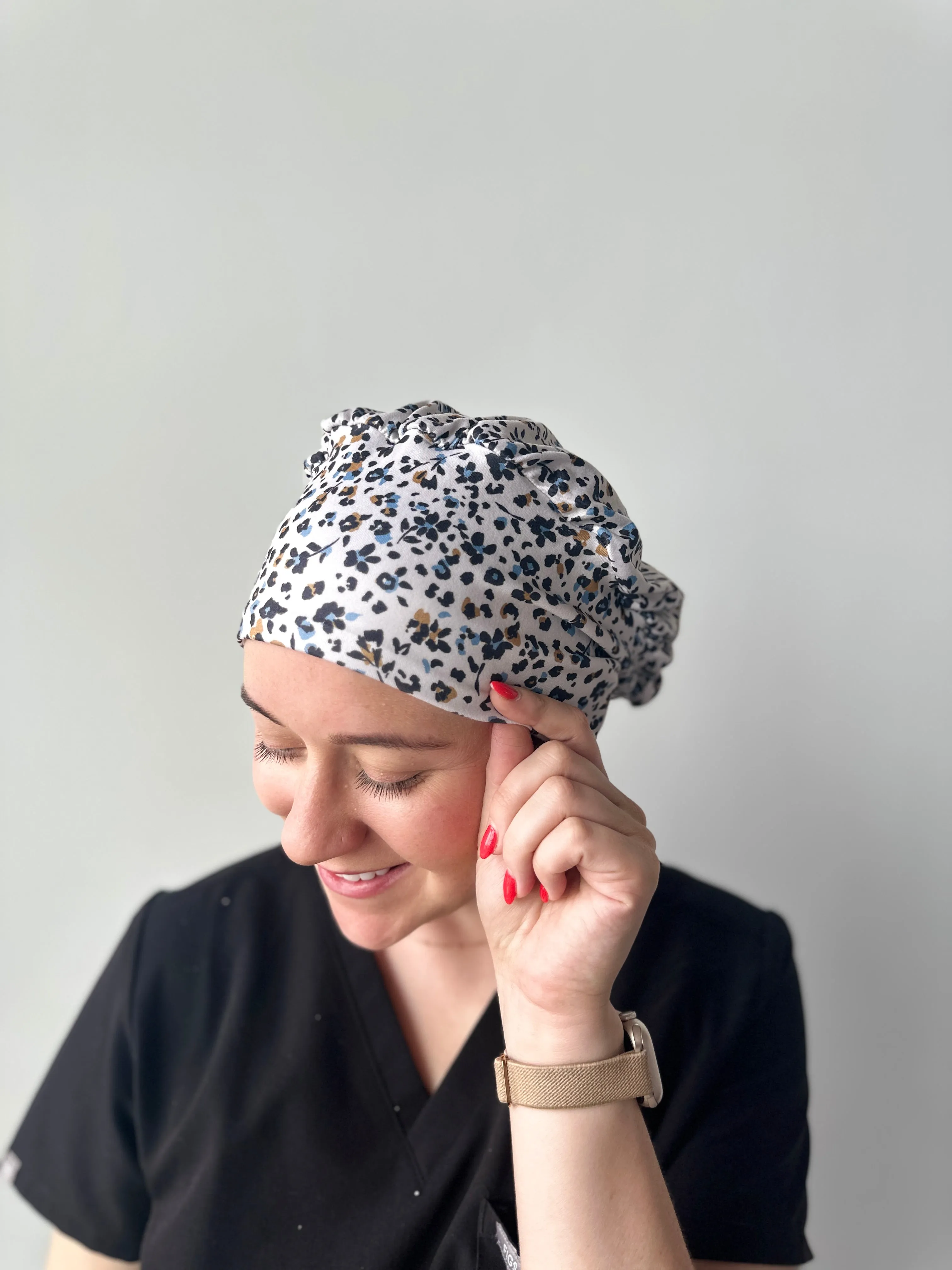 Scrub Hat - Brown Floral Cheetah