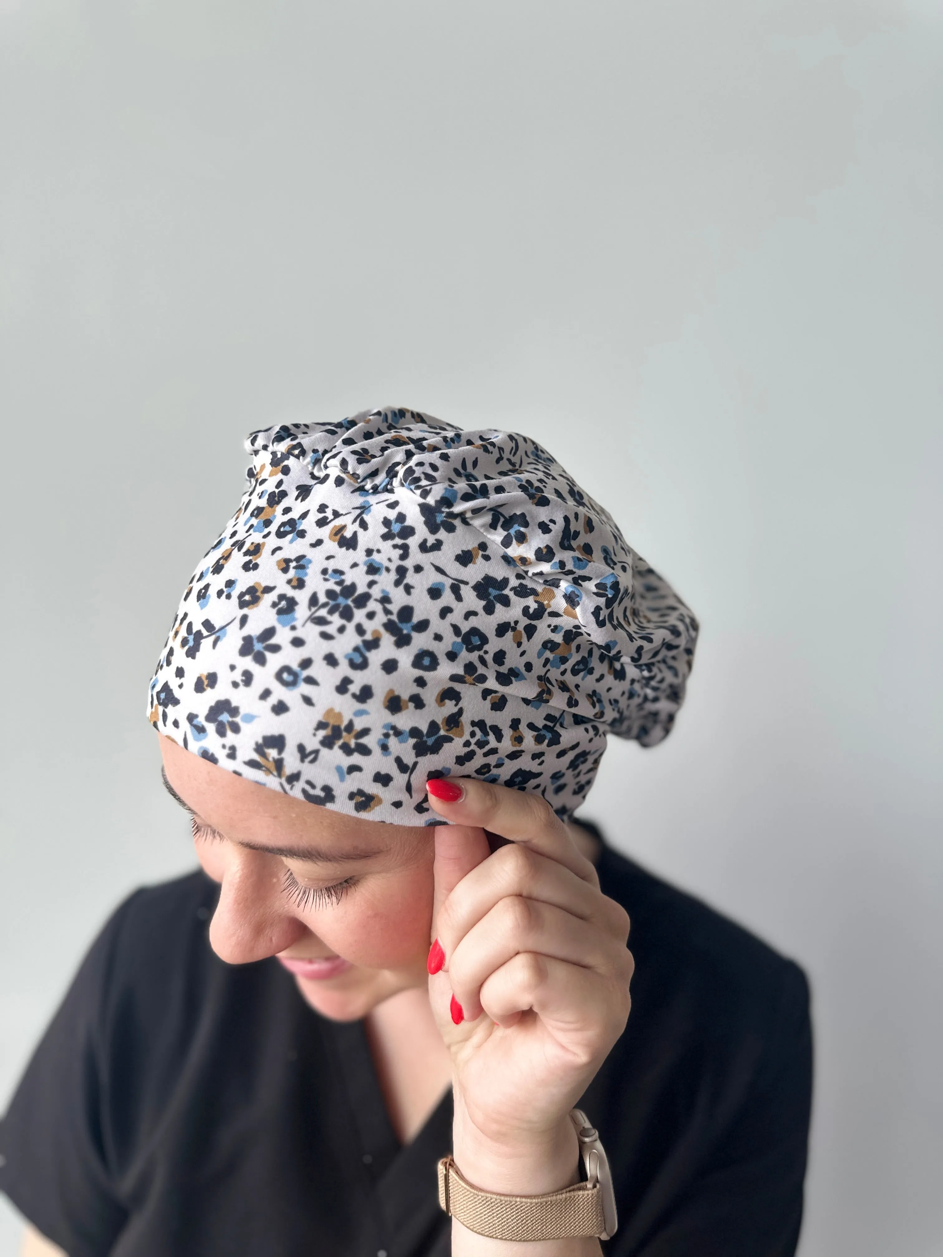 Scrub Hat - Brown Floral Cheetah