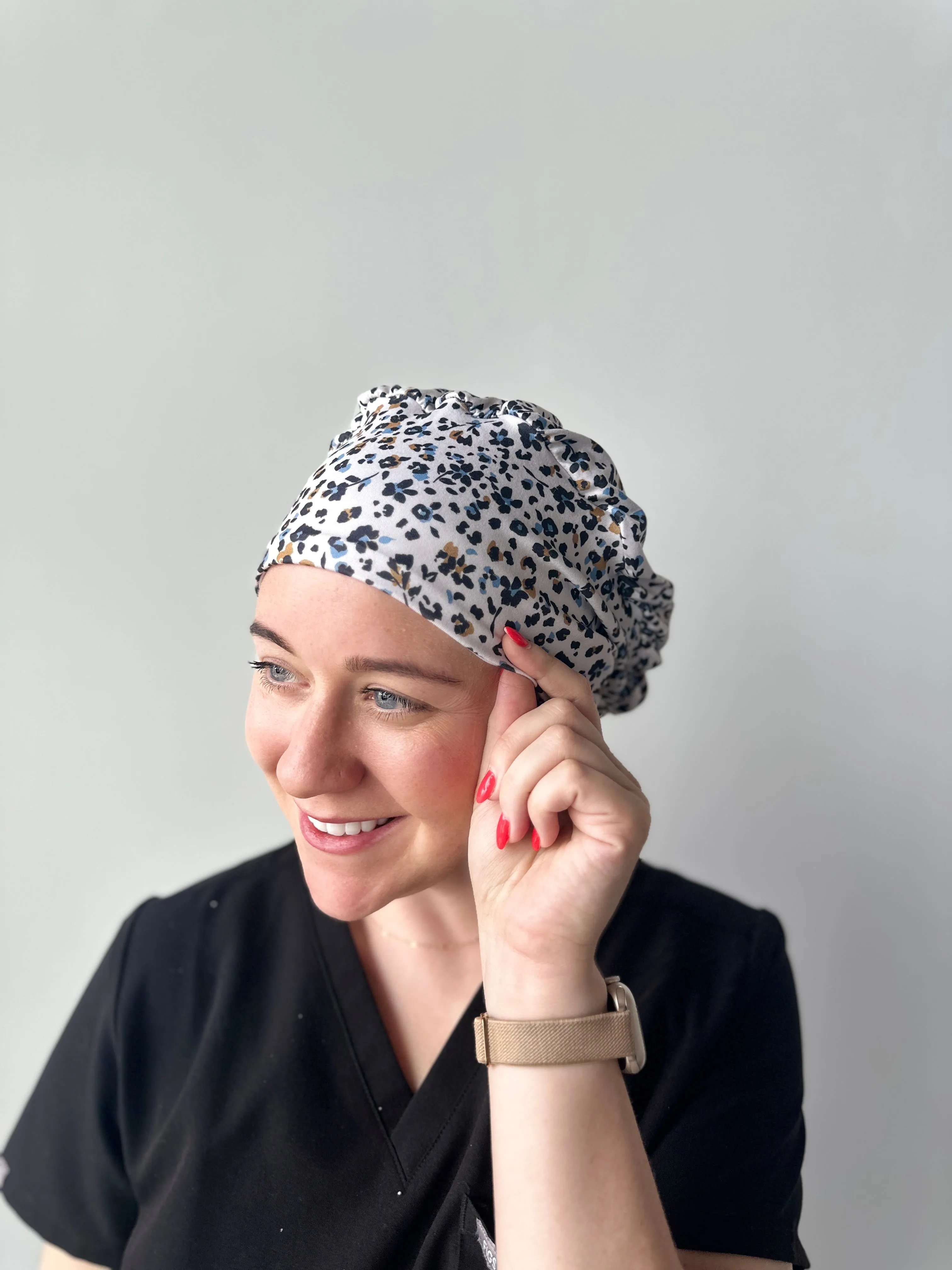 Scrub Hat - Brown Floral Cheetah