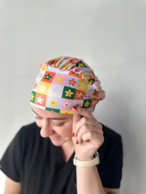 Scrub Hat - Colorful Checker Daisy