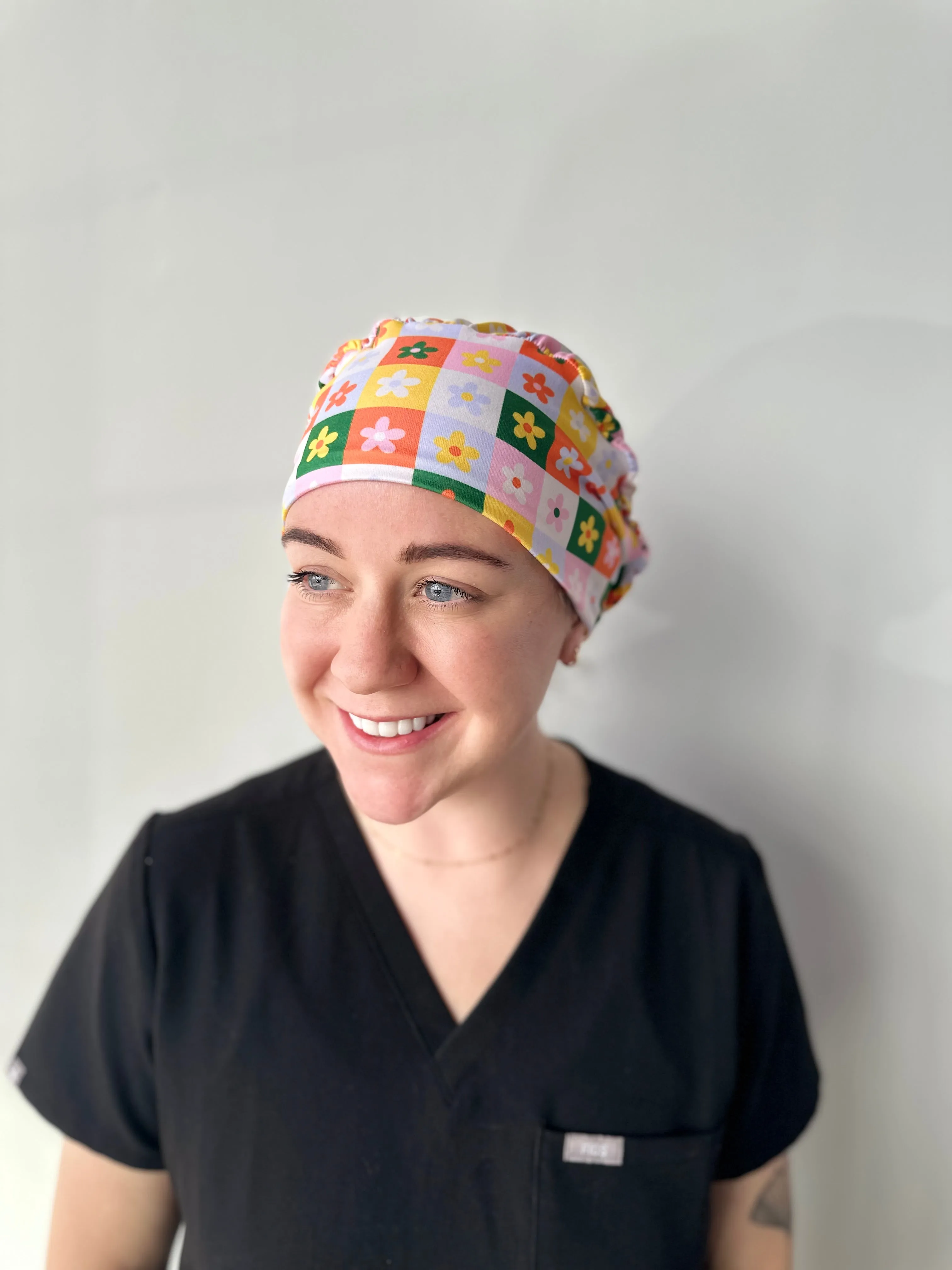 Scrub Hat - Colorful Checker Daisy