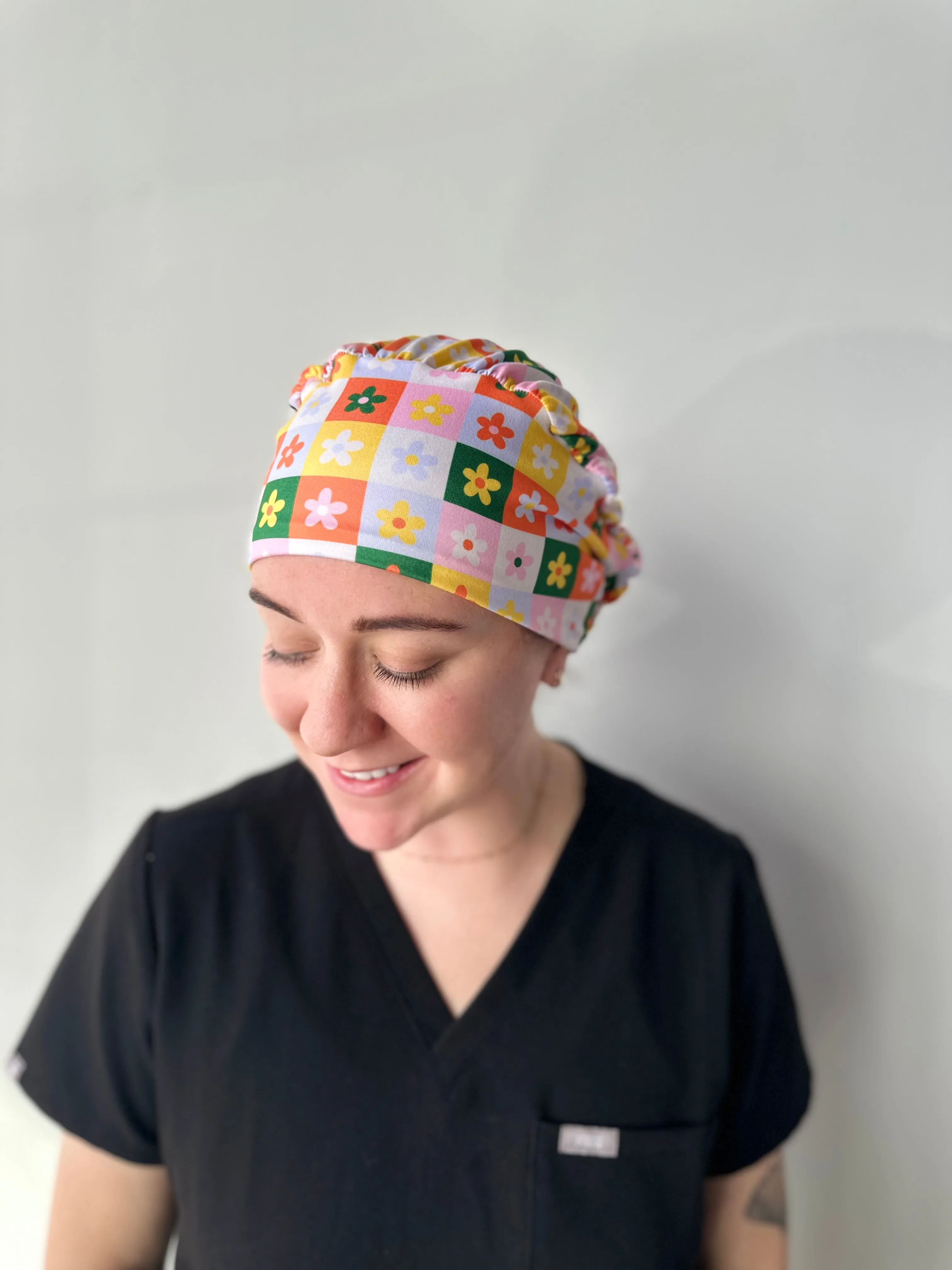 Scrub Hat - Colorful Checker Daisy