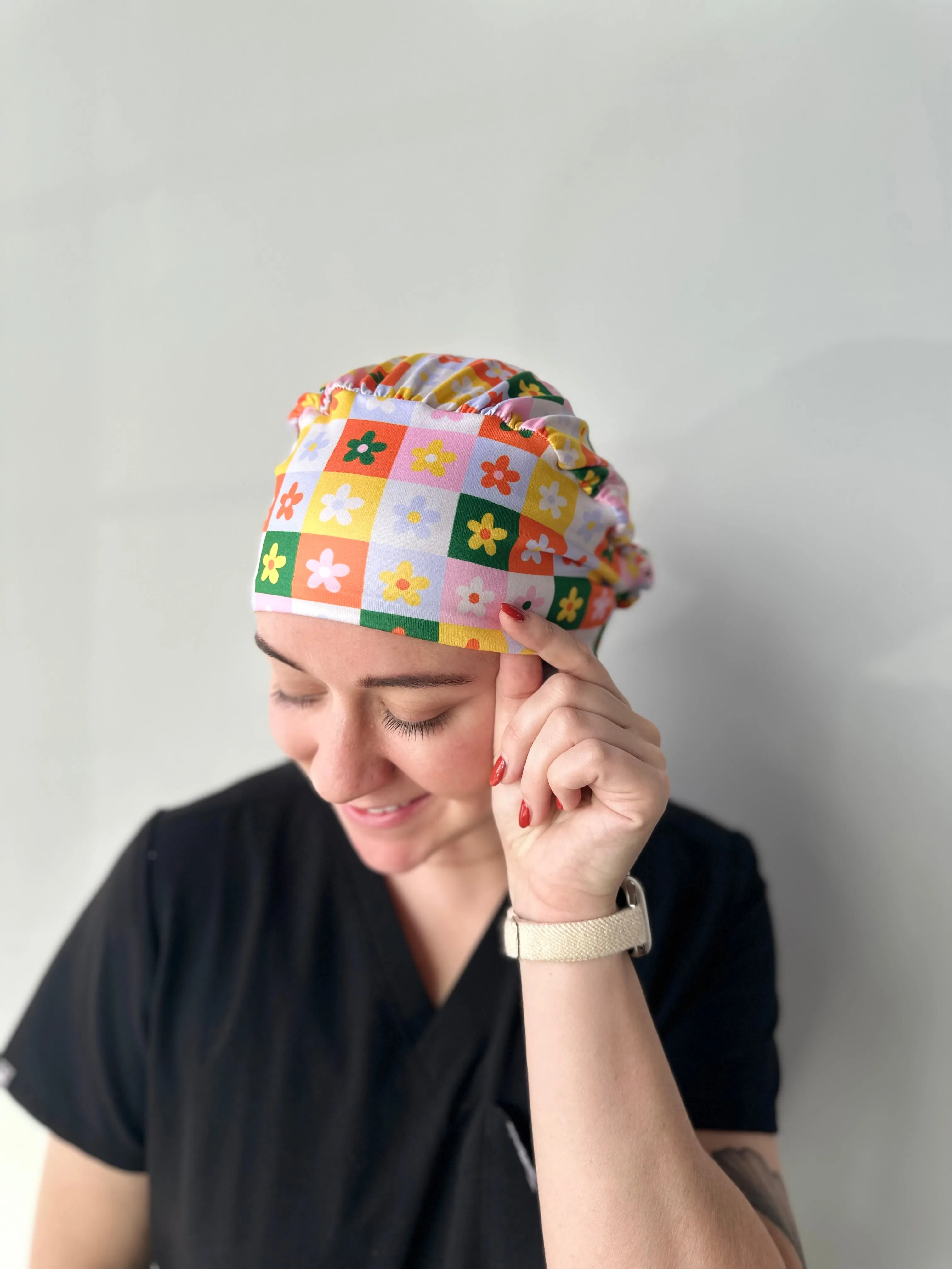 Scrub Hat - Colorful Checker Daisy