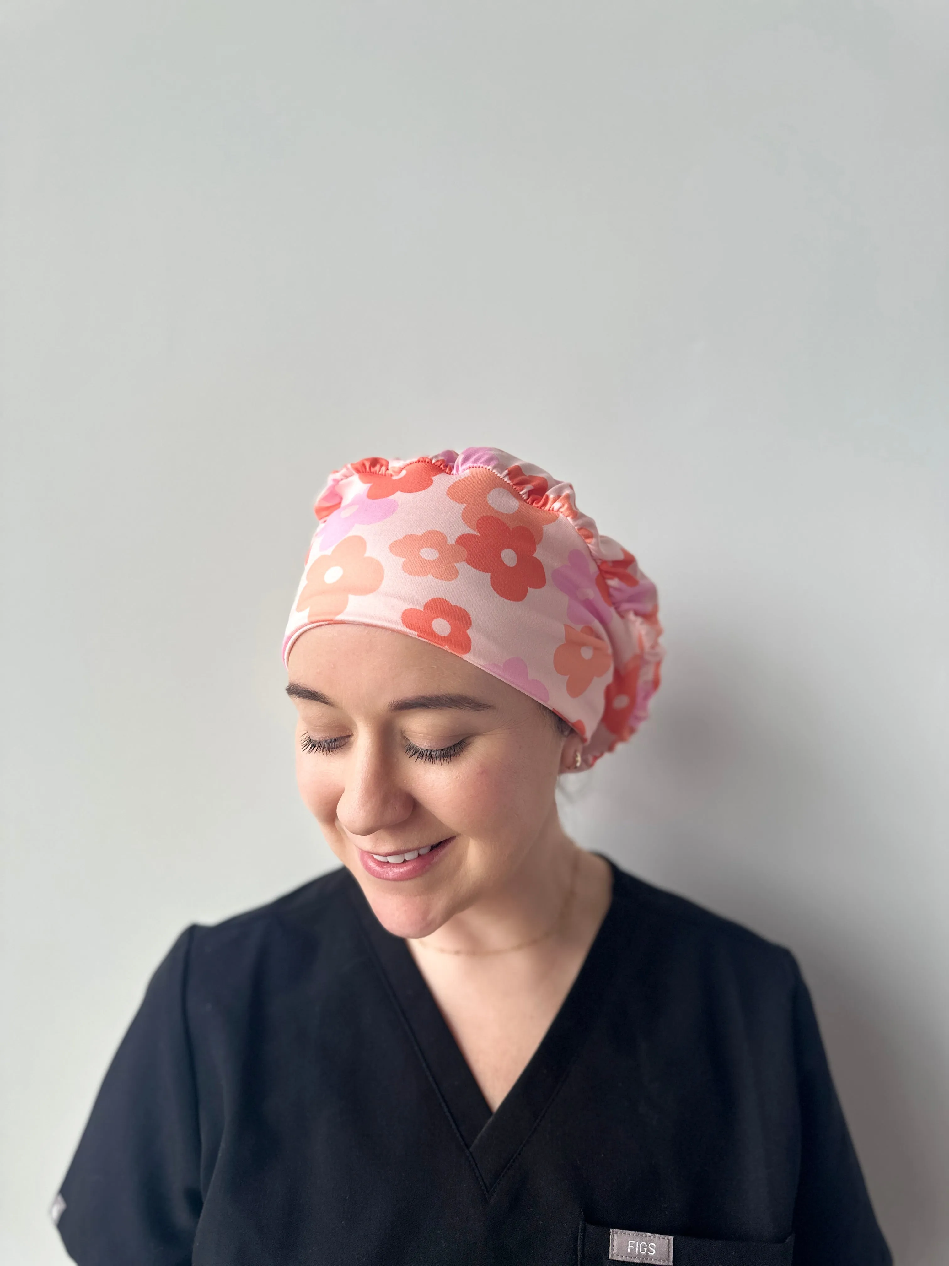 Scrub Hat - Pink & Orange Groovy Flowers