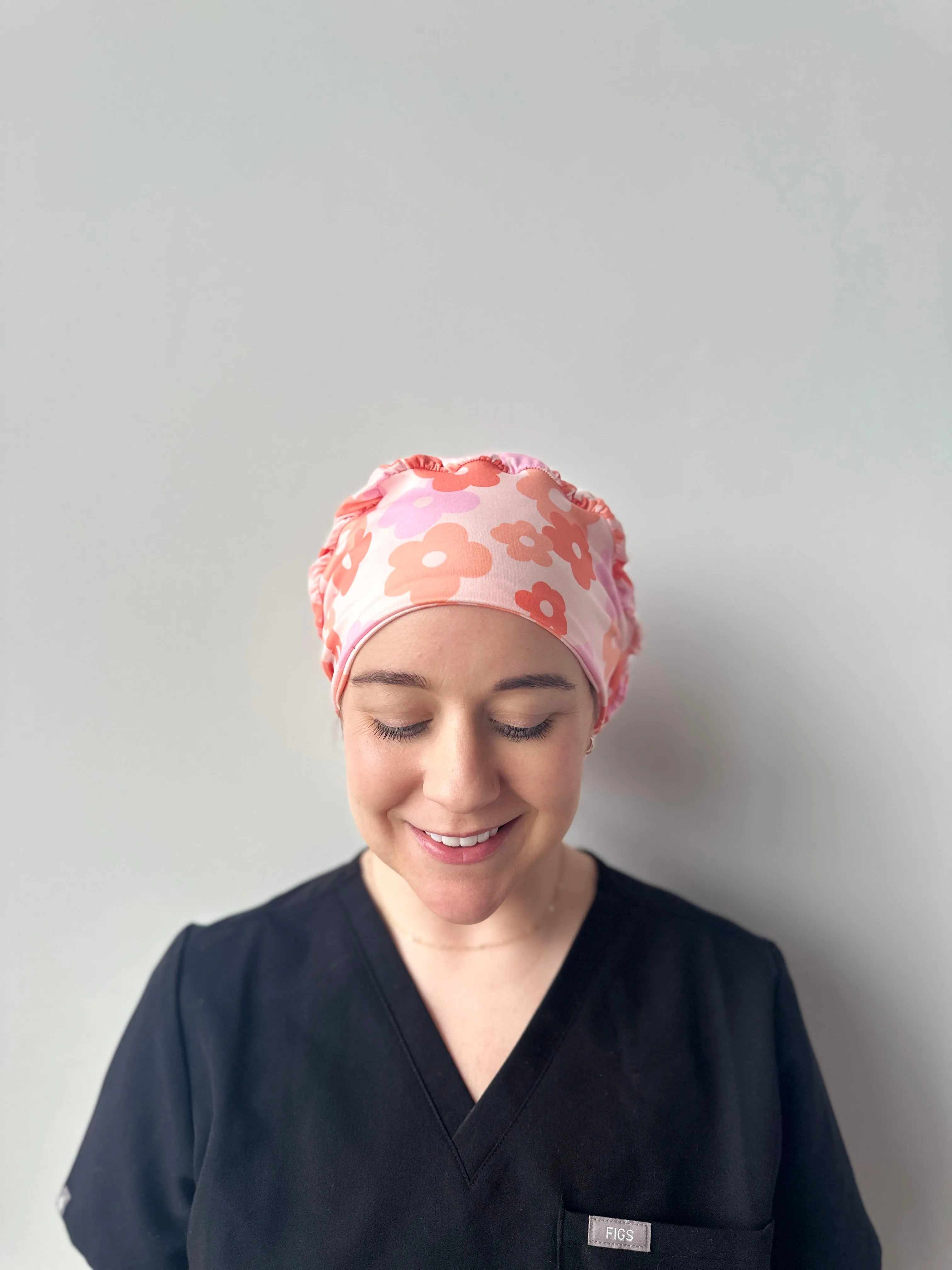 Scrub Hat - Pink & Orange Groovy Flowers