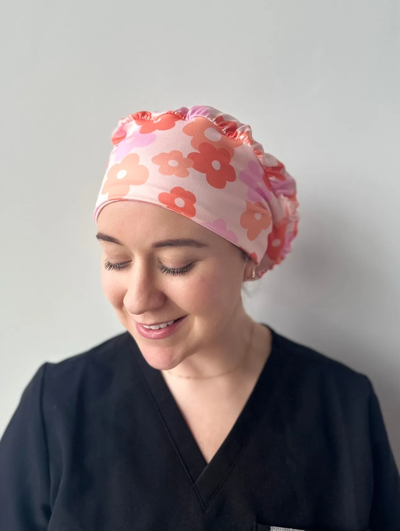 Scrub Hat - Pink & Orange Groovy Flowers